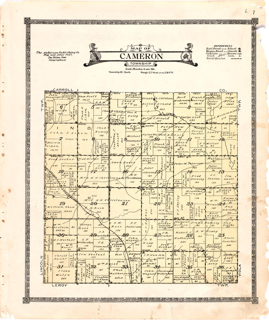 Map of Cameron Township from Atlas of Audubon County, Iowa : Containing Maps of Townships of the County, Maps of State, United States and World, Farmers Directory, Analysis of the System of U.S. Land Surveys 1921 by Relic Map Company