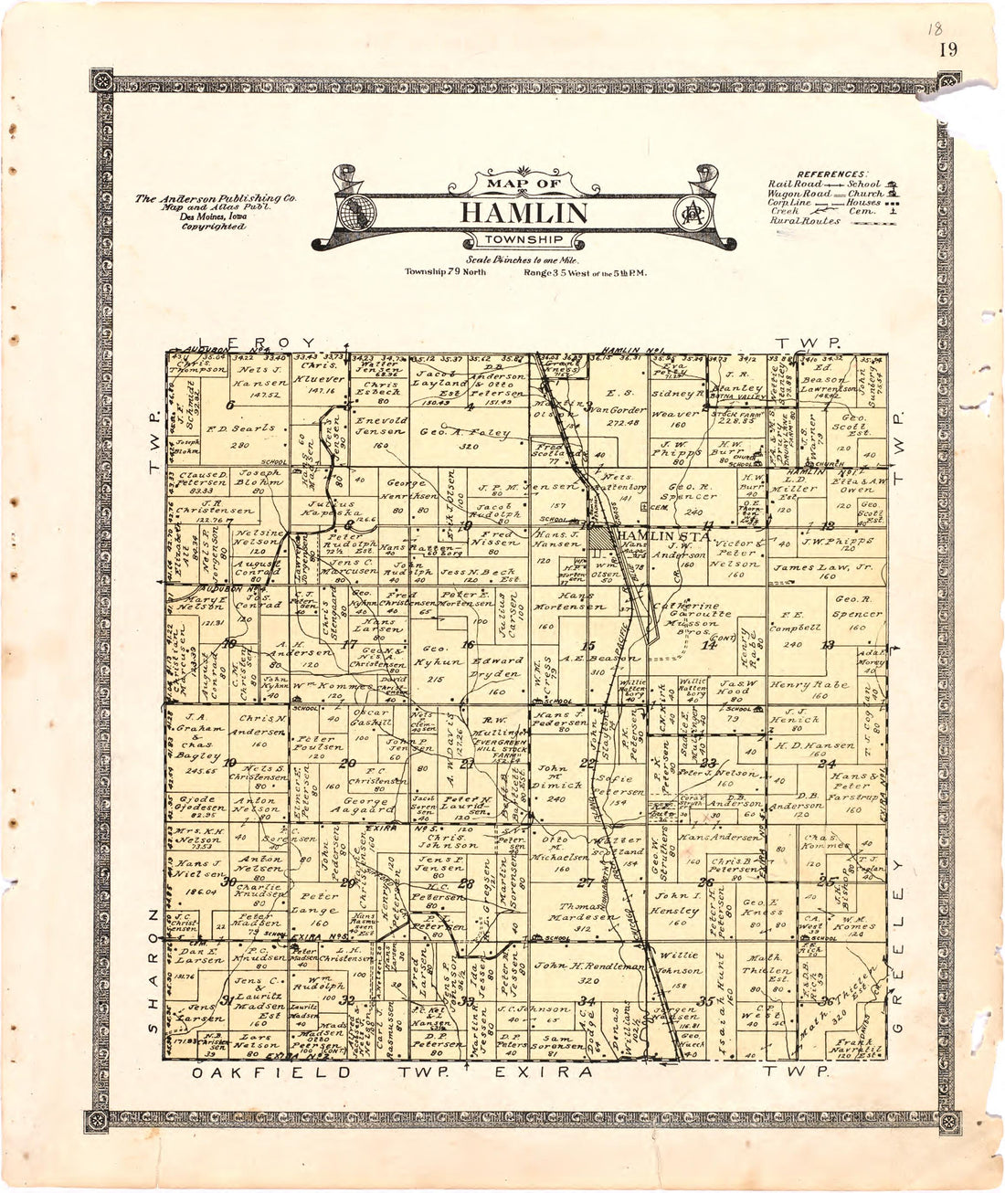 Map of Hamlin Township from Atlas of Audubon County, Iowa : Containing Maps of Townships of the County, Maps of State, United States and World, Farmers Directory, Analysis of the System of U.S. Land Surveys 1921 by Relic Map Company