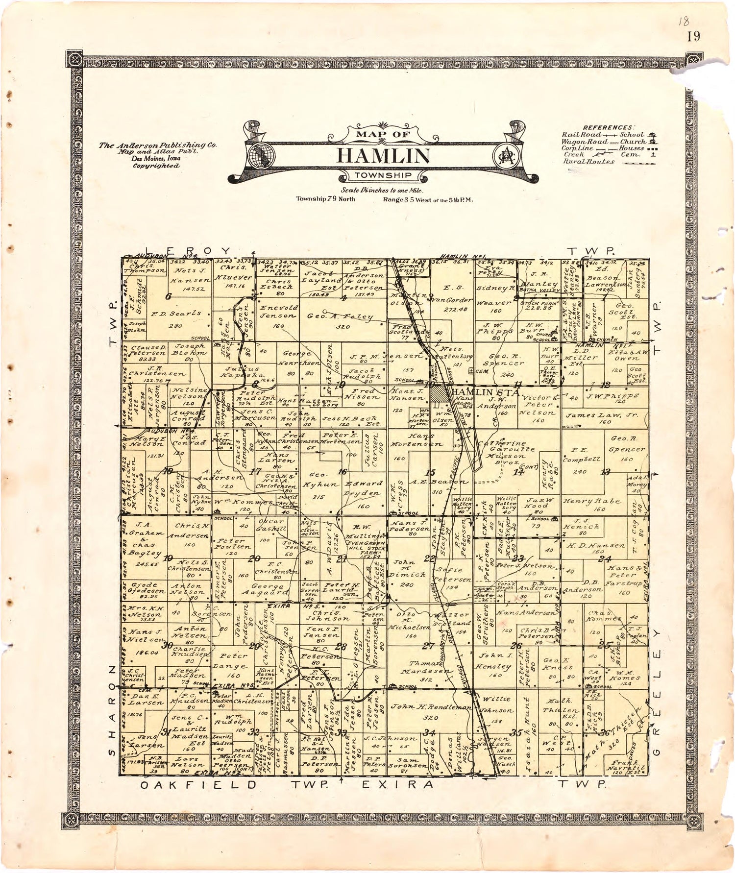 Map of Hamlin Township from Atlas of Audubon County, Iowa : Containing Maps of Townships of the County, Maps of State, United States and World, Farmers Directory, Analysis of the System of U.S. Land Surveys 1921 by Relic Map Company