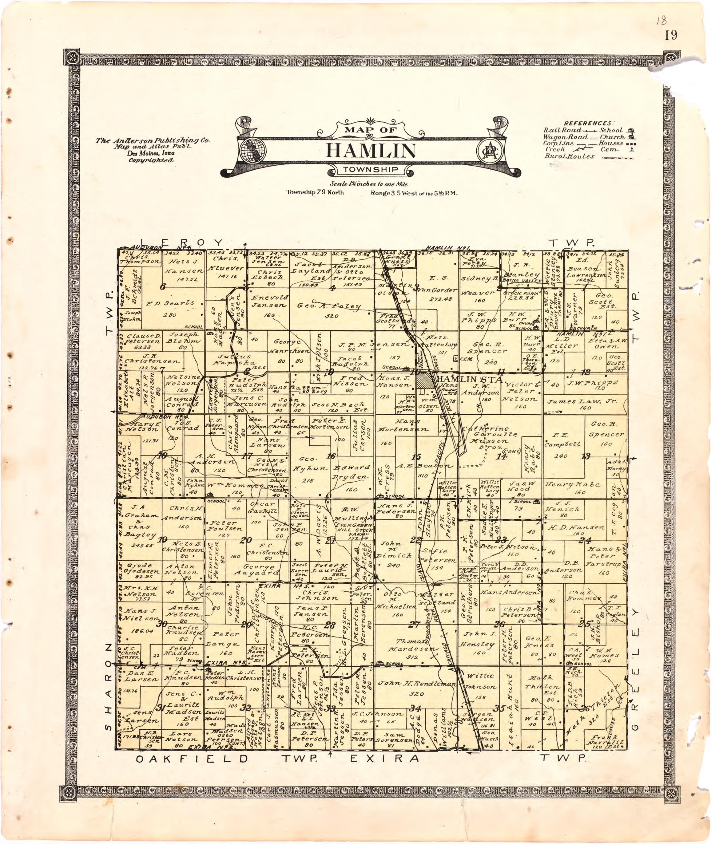 Map of Hamlin Township from Atlas of Audubon County, Iowa : Containing Maps of Townships of the County, Maps of State, United States and World, Farmers Directory, Analysis of the System of U.S. Land Surveys 1921 by Relic Map Company