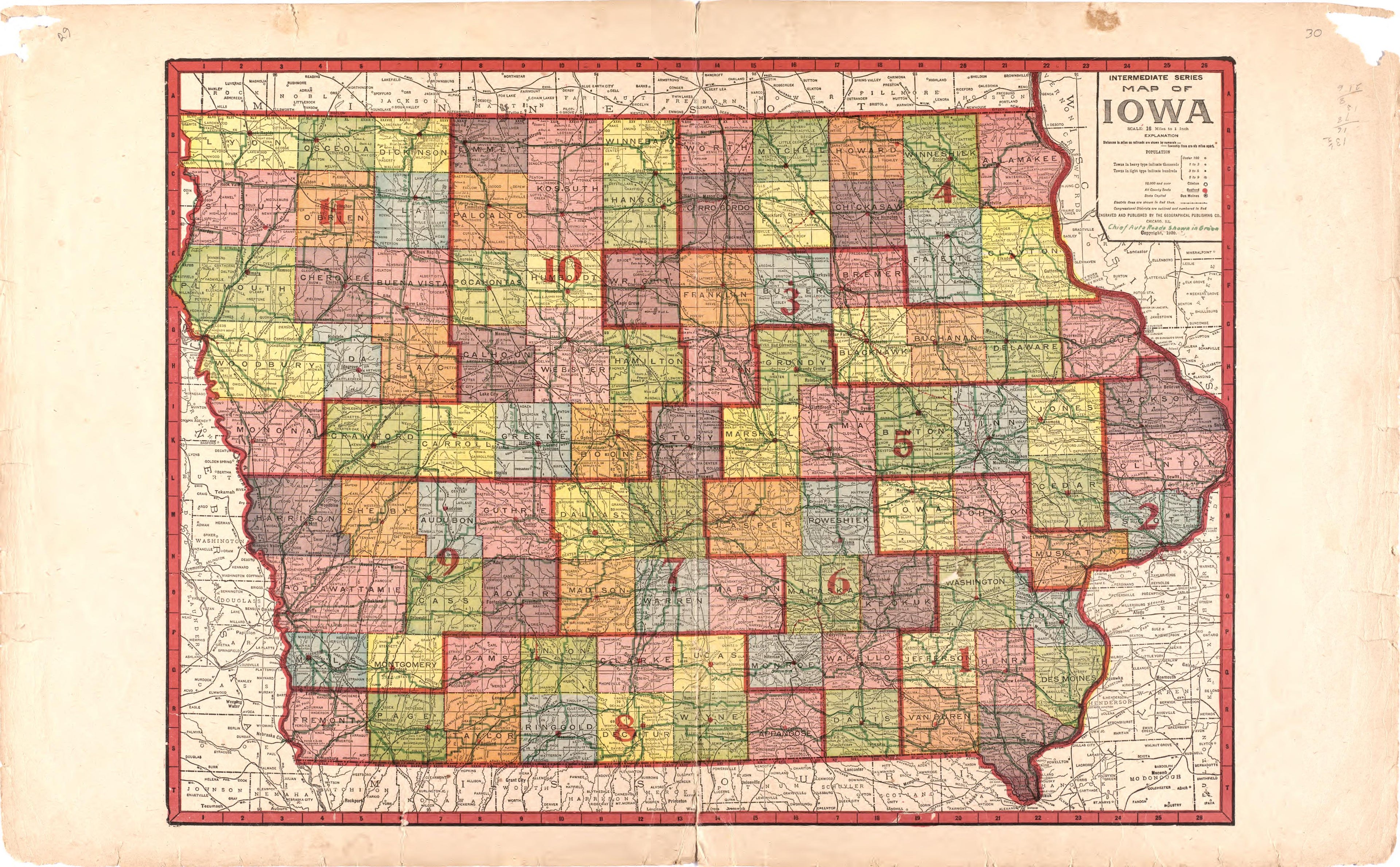 Map of Iowa from Atlas of Audubon County, Iowa : Containing Maps of Townships of the County, Maps of State, United States and World, Farmers Directory, Analysis of the System of U.S. Land Surveys 1921 by Relic Map Company