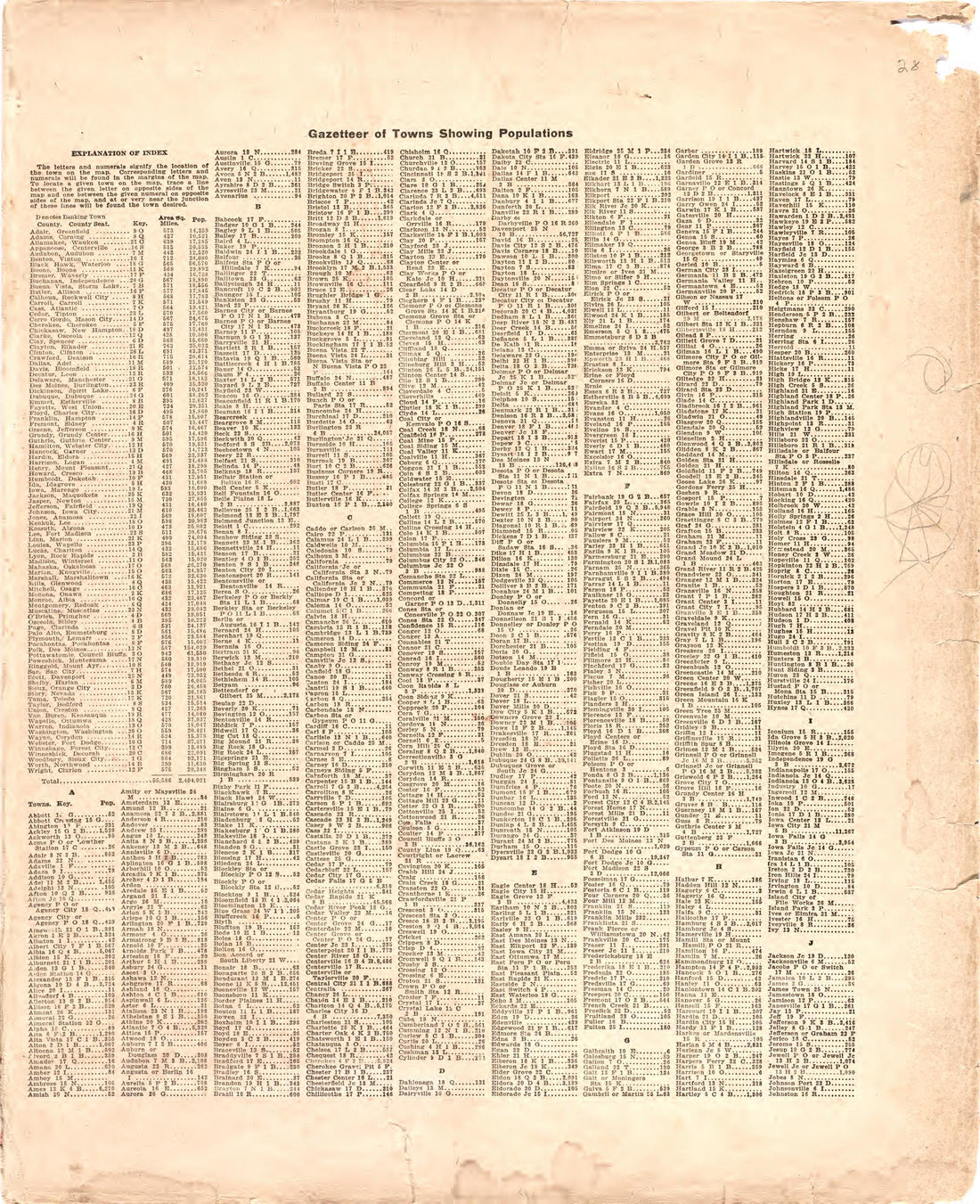 Gazetteer of Towns Showing Populations A-J from Atlas of Audubon County, Iowa : Containing Maps of Townships of the County, Maps of State, United States and World, Farmers Directory, Analysis of the System of U.S. Land Surveys 1921 by Relic Map Company