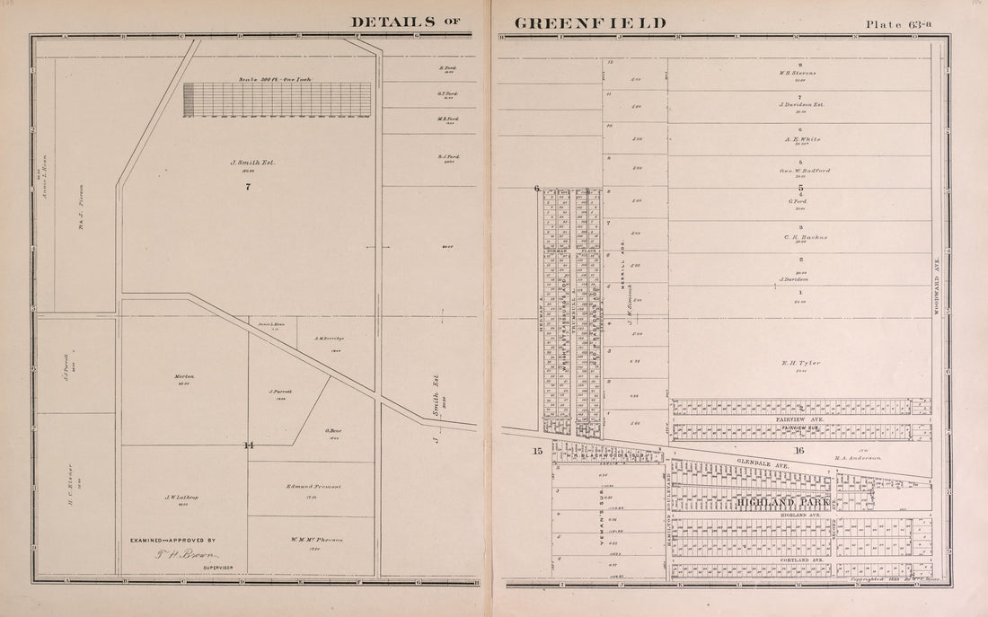 Details of Greenfield - 1 from Detailed Official Atlas of Wayne County, Michigan : Containing General Maps of Wayne County and City of Detroit, General Township Maps ... : Also Detail Plats of All Recorded Subdivisions and Additions … 1893 by Relic Map Company