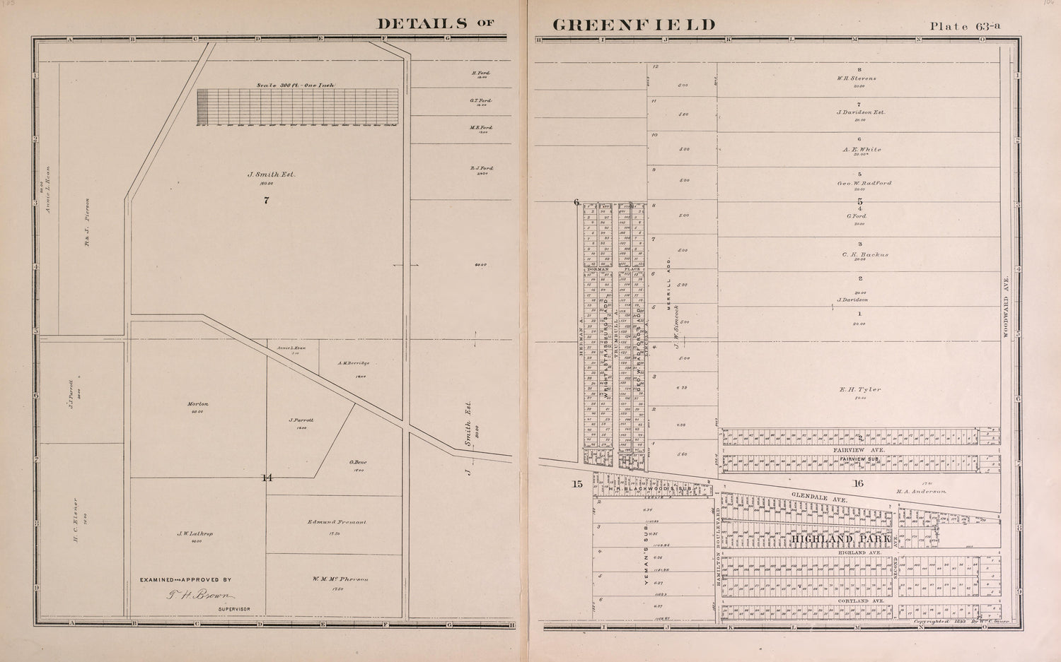 Details of Greenfield - 1 from Detailed Official Atlas of Wayne County, Michigan : Containing General Maps of Wayne County and City of Detroit, General Township Maps ... : Also Detail Plats of All Recorded Subdivisions and Additions … 1893 by Relic Map Company