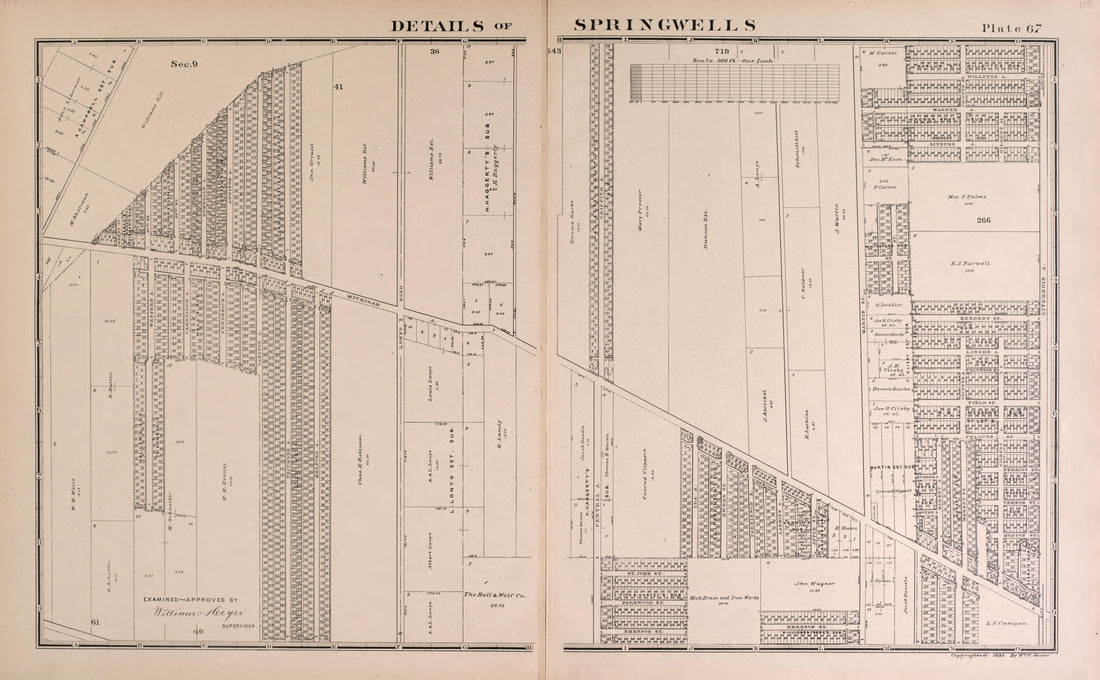 Details of Springwells - 2 from Detailed Official Atlas of Wayne County, Michigan : Containing General Maps of Wayne County and City of Detroit, General Township Maps ... : Also Detail Plats of All Recorded Subdivisions and Additions … 1893 by Relic Map Company