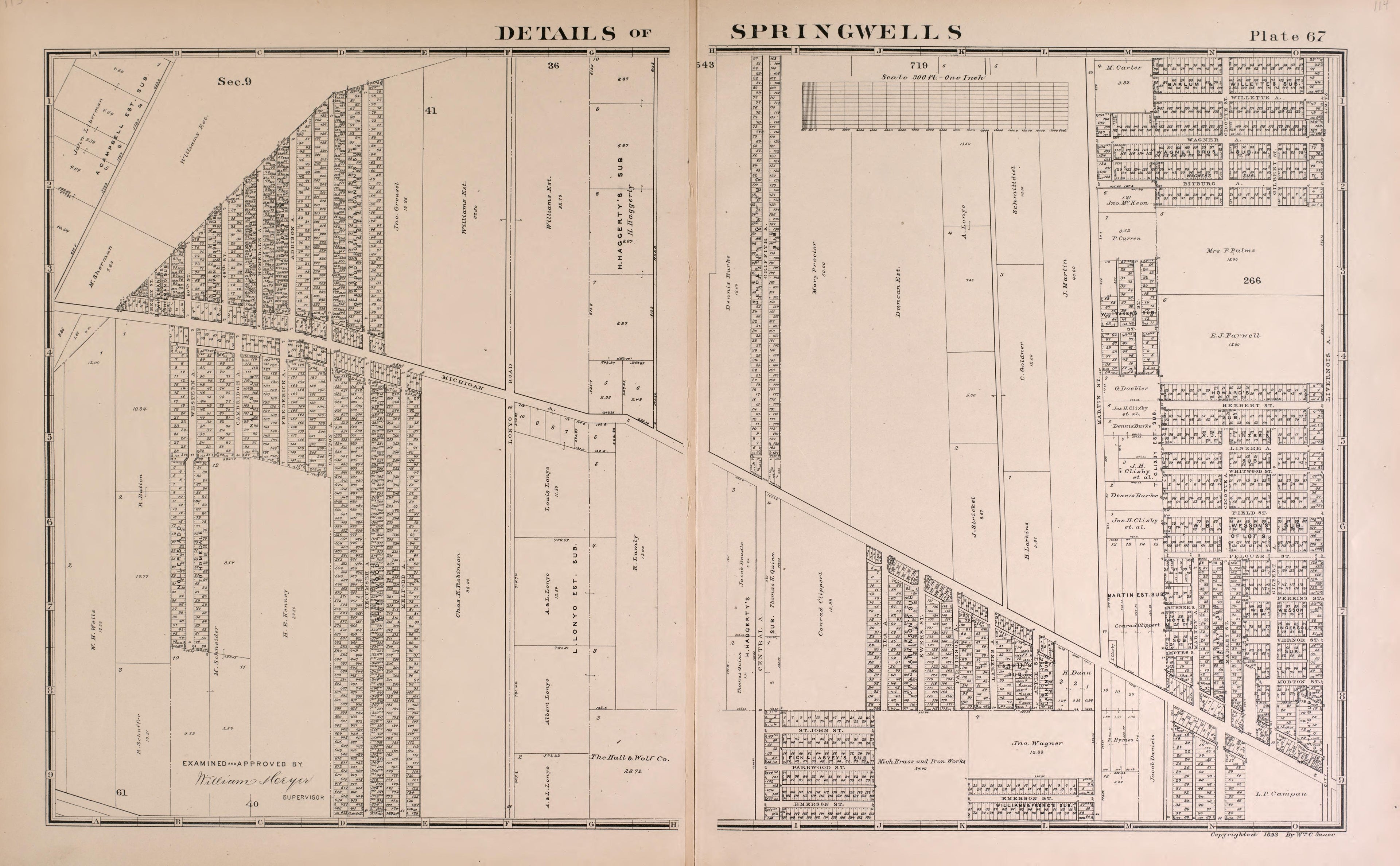 Details of Springwells - 2 from Detailed Official Atlas of Wayne County, Michigan : Containing General Maps of Wayne County and City of Detroit, General Township Maps ... : Also Detail Plats of All Recorded Subdivisions and Additions … 1893 by Relic Map Company