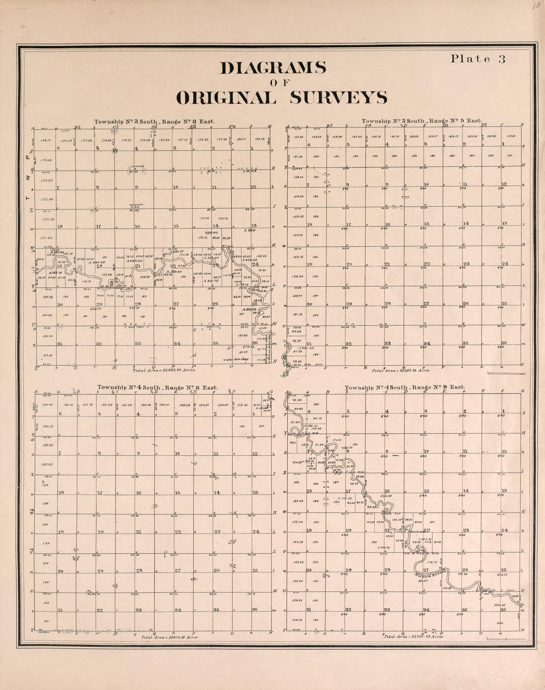 Diagrams of Original Surveys - 2 from Detailed Official Atlas of Wayne County, Michigan : Containing General Maps of Wayne County and City of Detroit, General Township Maps ... : Also Detail Plats of All Recorded Subdivisions and Additions … 1893 by Relic Map Company