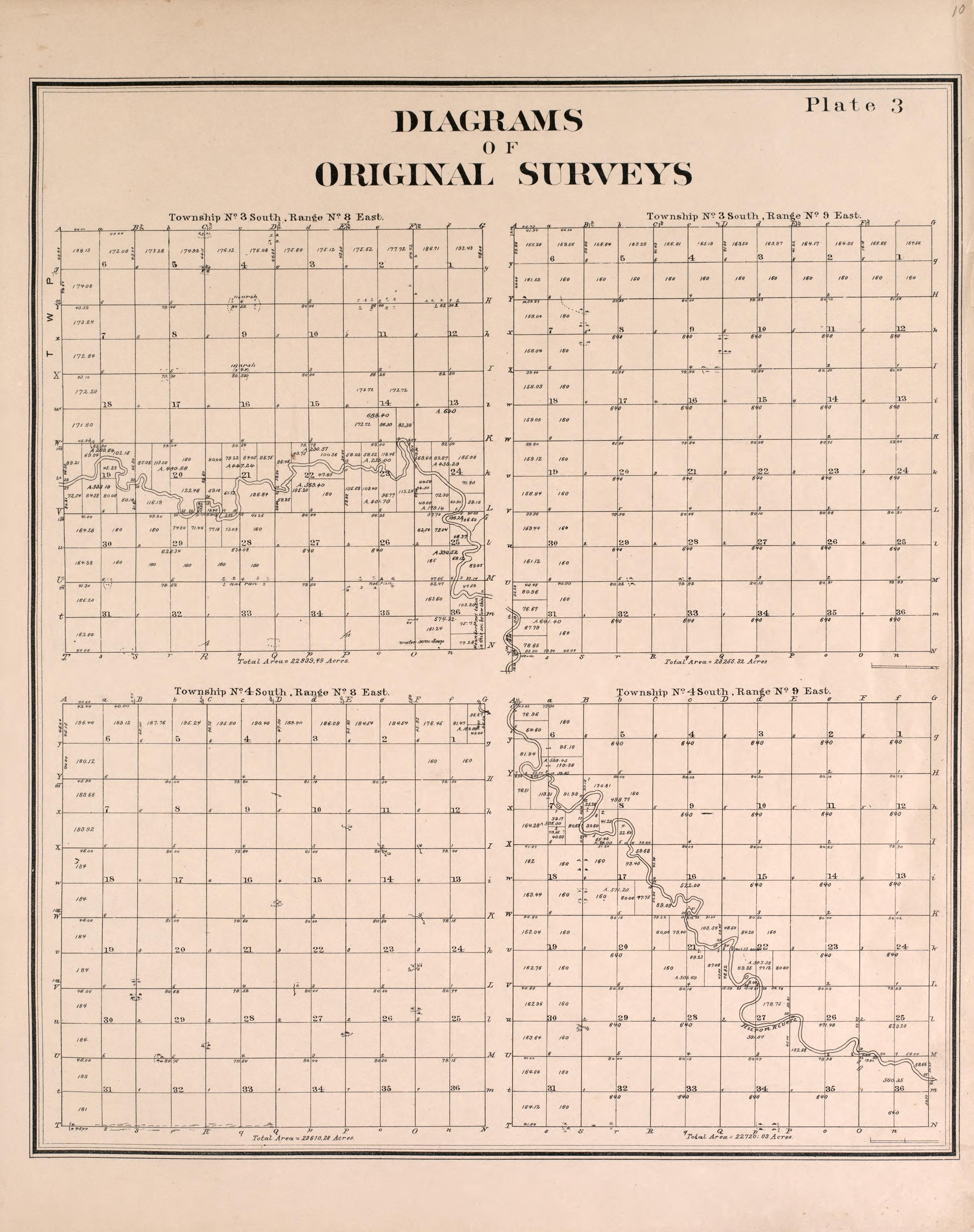 Diagrams of Original Surveys - 2 from Detailed Official Atlas of Wayne County, Michigan : Containing General Maps of Wayne County and City of Detroit, General Township Maps ... : Also Detail Plats of All Recorded Subdivisions and Additions … 1893 by Relic Map Company