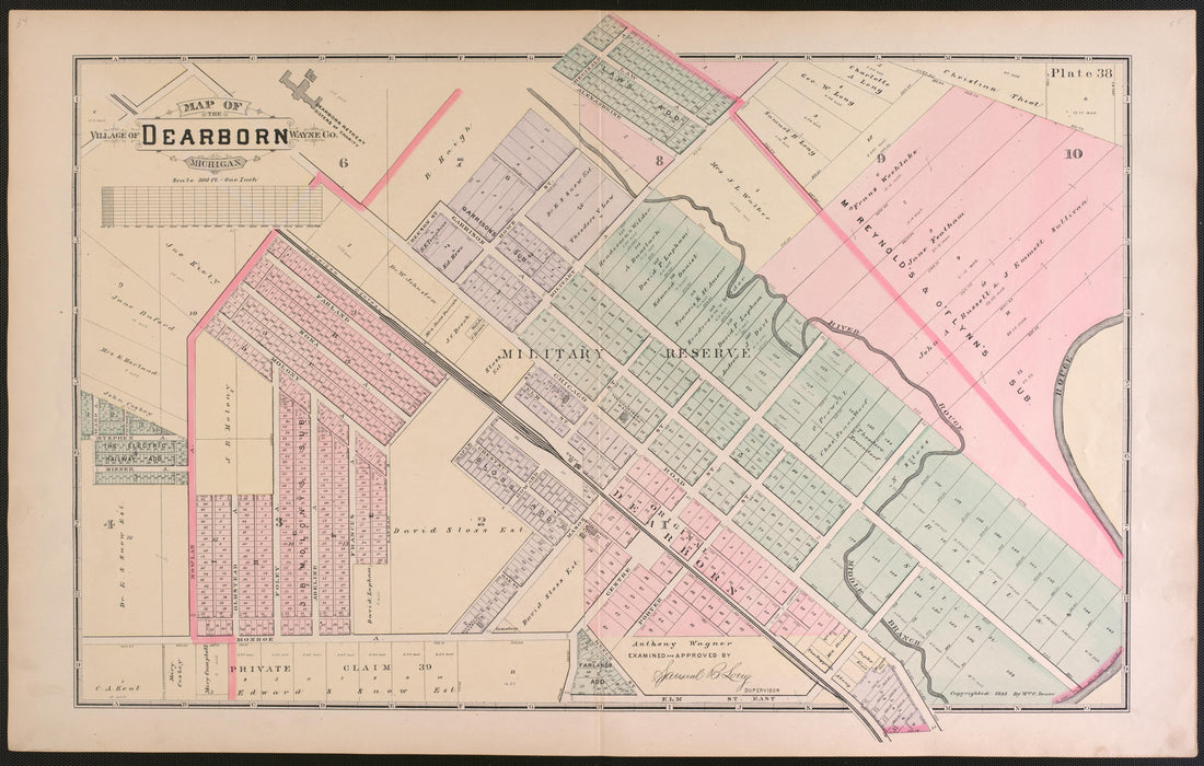City of Dearborn from Detailed Official Atlas of Wayne County, Michigan : Containing General Maps of Wayne County and City of Detroit, General Township Maps ... : Also Detail Plats of All Recorded Subdivisions and Additions … 1893 by Relic Map Company