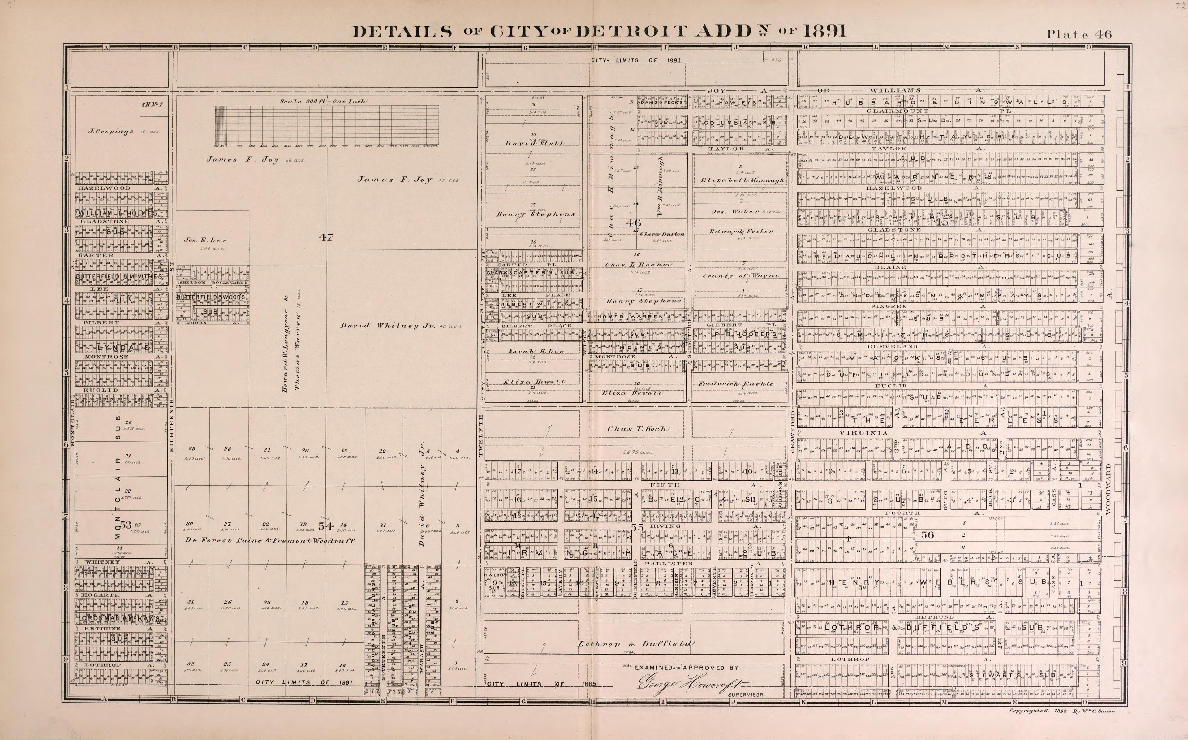Details of City of Detroit Addition of 1891 - 6 from Detailed Official Atlas of Wayne County, Michigan : Containing General Maps of Wayne County and City of Detroit, General Township Maps ... : Also Detail Plats of All Recorded Subdivisions and Additi... by Relic Map Company