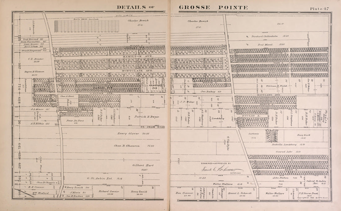 Details of Grosse Pointe - 1 from Detailed Official Atlas of Wayne County, Michigan : Containing General Maps of Wayne County and City of Detroit, General Township Maps ... : Also Detail Plats of All Recorded Subdivisions and Additions … 1893 by Relic Map Company