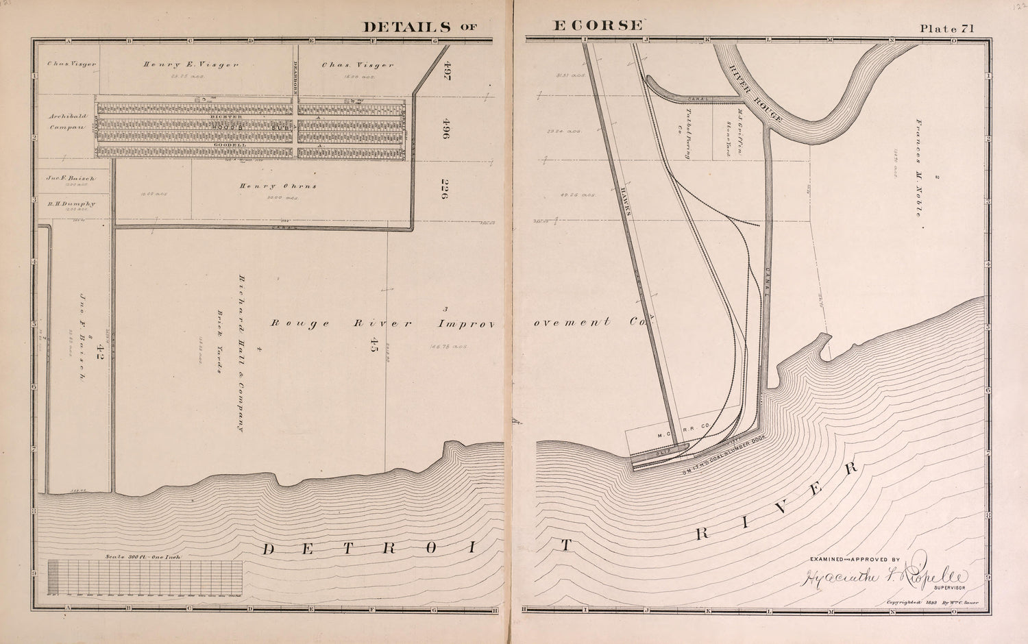 Details of Ecorse - 1 from Detailed Official Atlas of Wayne County, Michigan : Containing General Maps of Wayne County and City of Detroit, General Township Maps ... : Also Detail Plats of All Recorded Subdivisions and Additions … 1893 by Relic Map Company