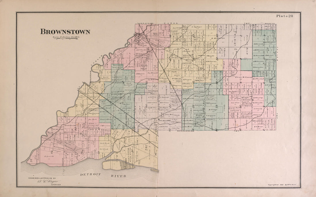 Brownstown Township from Detailed Official Atlas of Wayne County, Michigan : Containing General Maps of Wayne County and City of Detroit, General Township Maps ... : Also Detail Plats of All Recorded Subdivisions and Additions … 1893 by Relic Map Company