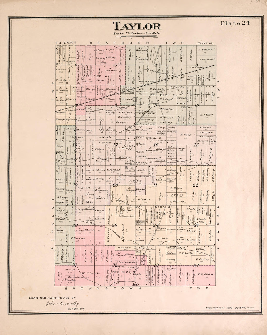 Taylor Township from Detailed Official Atlas of Wayne County, Michigan : Containing General Maps of Wayne County and City of Detroit, General Township Maps ... : Also Detail Plats of All Recorded Subdivisions and Additions … 1893 by Relic Map Company