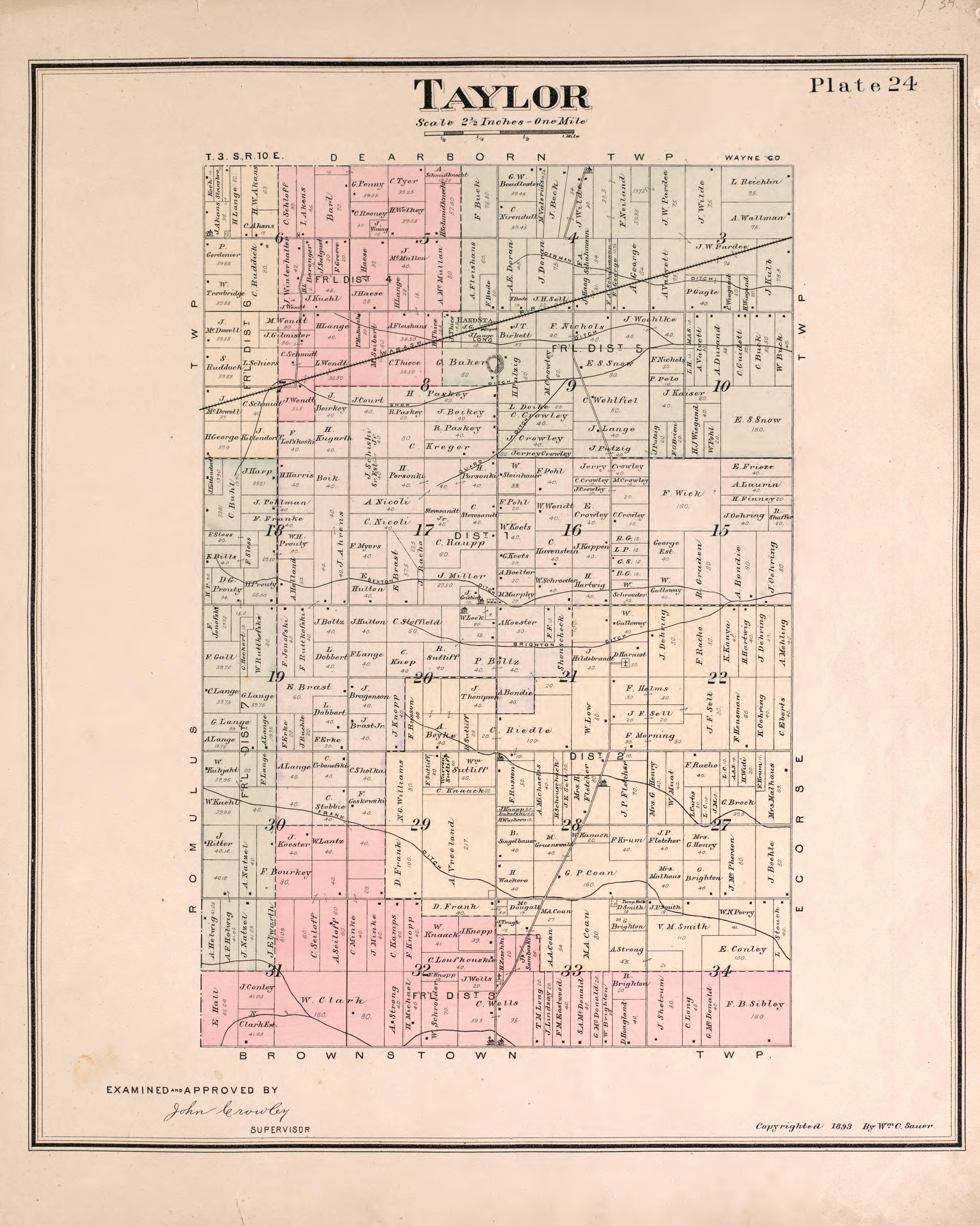 Taylor Township from Detailed Official Atlas of Wayne County, Michigan : Containing General Maps of Wayne County and City of Detroit, General Township Maps ... : Also Detail Plats of All Recorded Subdivisions and Additions … 1893 by Relic Map Company