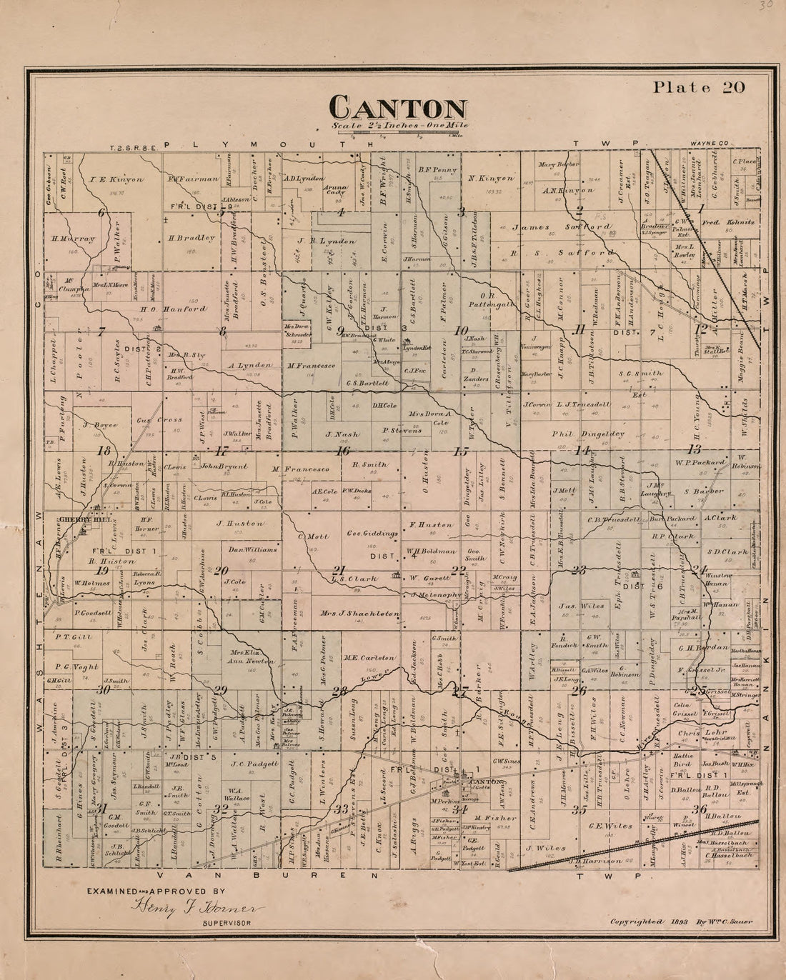 Canton Township from Detailed Official Atlas of Wayne County, Michigan : Containing General Maps of Wayne County and City of Detroit, General Township Maps ... : Also Detail Plats of All Recorded Subdivisions and Additions … 1893 by Relic Map Company