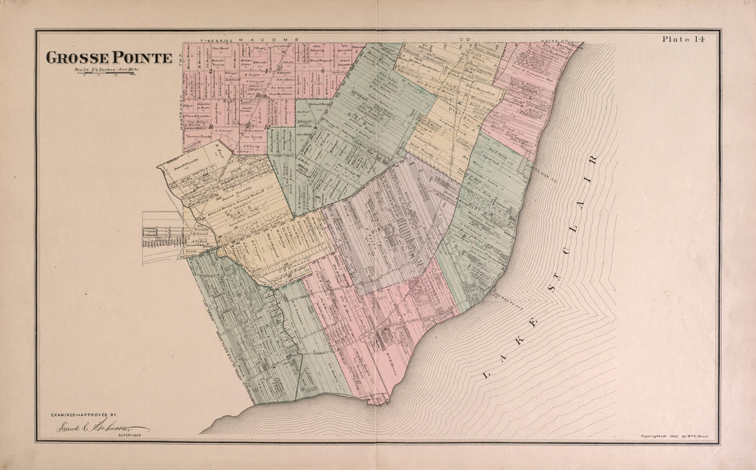 Grosse Pointe Township from Detailed Official Atlas of Wayne County, Michigan : Containing General Maps of Wayne County and City of Detroit, General Township Maps ... : Also Detail Plats of All Recorded Subdivisions and Additions … 1893 by Relic Map Company