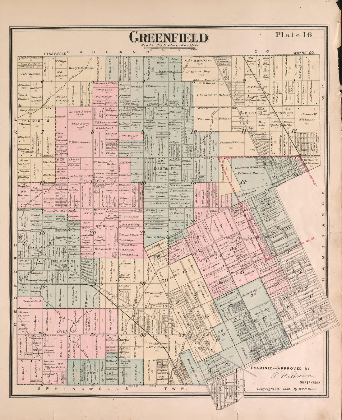 Greenfield Township from Detailed Official Atlas of Wayne County, Michigan : Containing General Maps of Wayne County and City of Detroit, General Township Maps ... : Also Detail Plats of All Recorded Subdivisions and Additions … 1893 by Relic Map Company