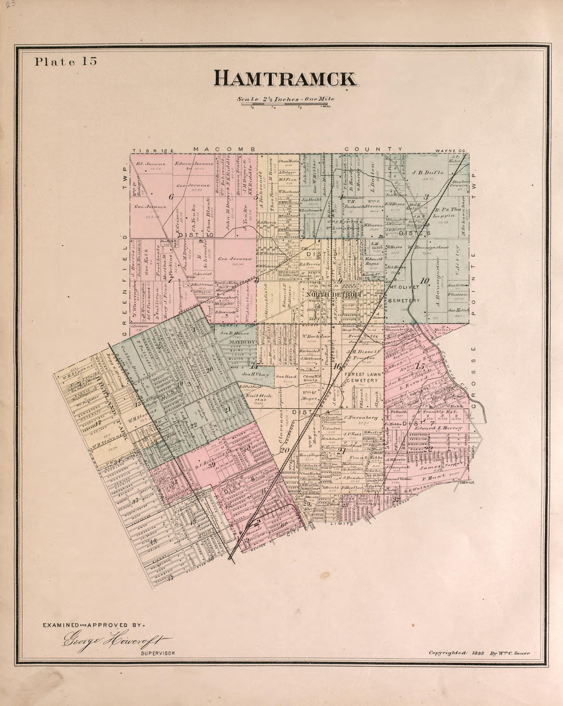 Hamtramck Township from Detailed Official Atlas of Wayne County, Michigan : Containing General Maps of Wayne County and City of Detroit, General Township Maps ... : Also Detail Plats of All Recorded Subdivisions and Additions … 1893 by Relic Map Company