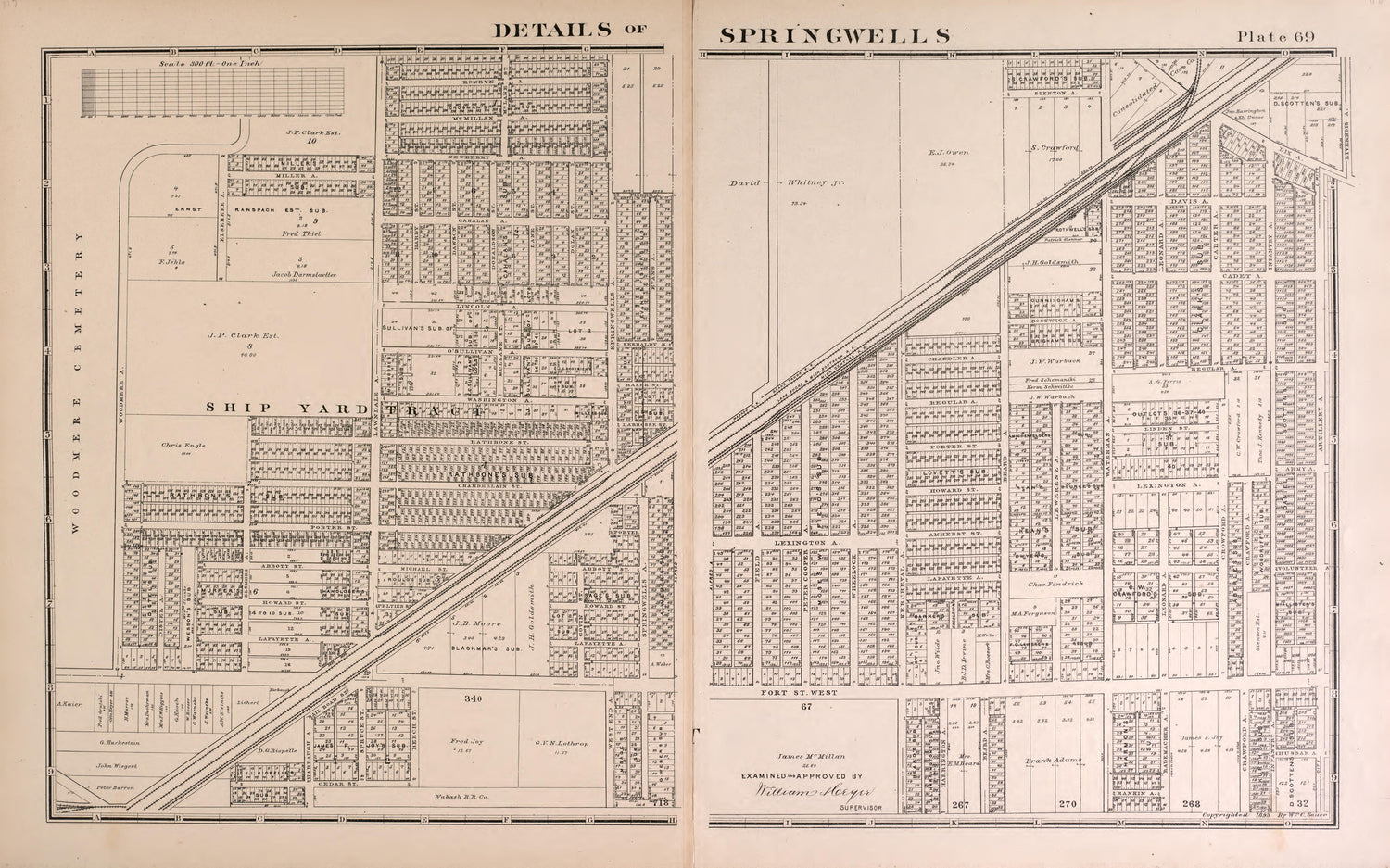 Details of Springwells - 4 from Detailed Official Atlas of Wayne County, Michigan : Containing General Maps of Wayne County and City of Detroit, General Township Maps ... : Also Detail Plats of All Recorded Subdivisions and Additions … 1893 by Relic Map Company