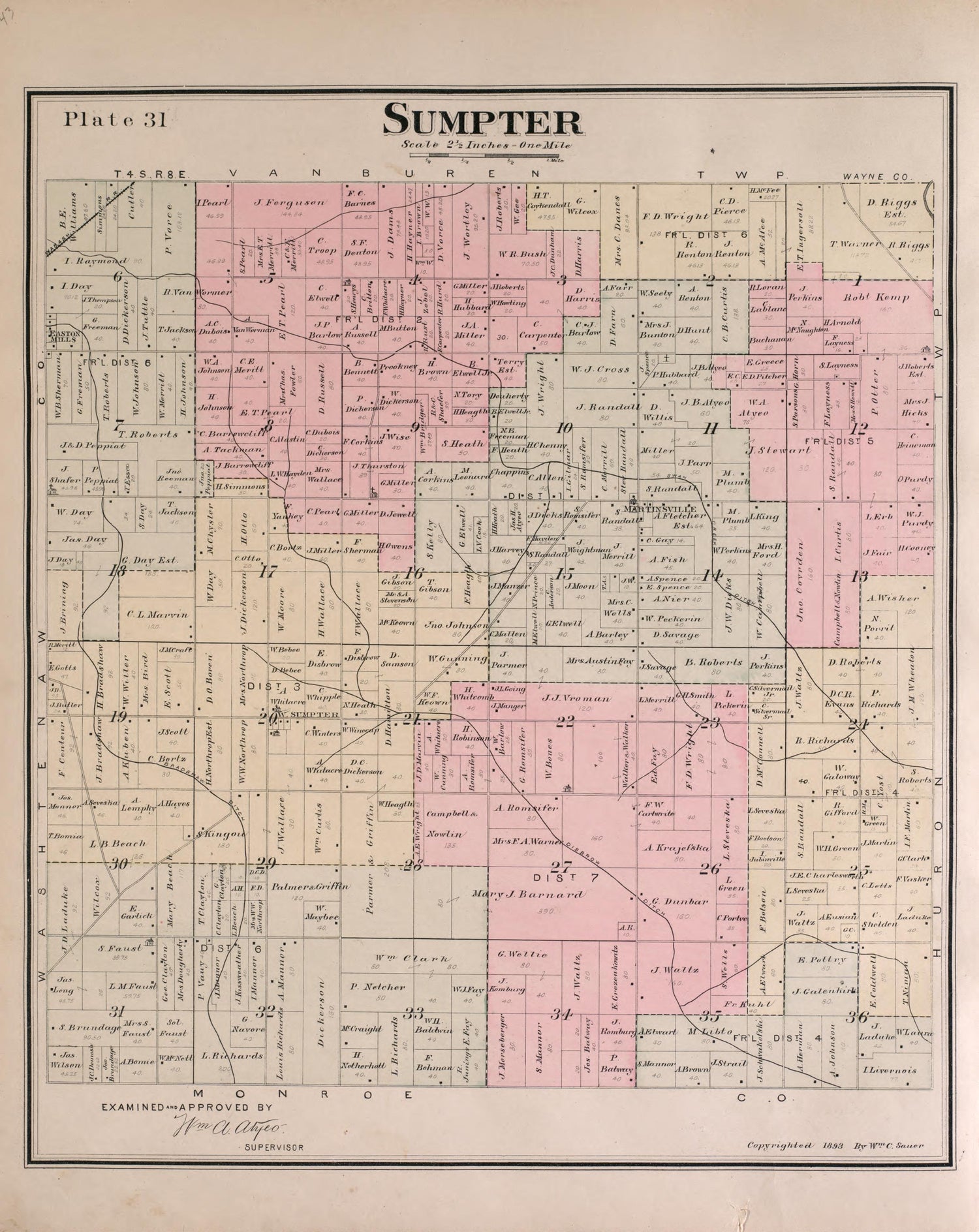 Sumpter Township from Detailed Official Atlas of Wayne County, Michigan : Containing General Maps of Wayne County and City of Detroit, General Township Maps ... : Also Detail Plats of All Recorded Subdivisions and Additions … 1893 by Relic Map Company