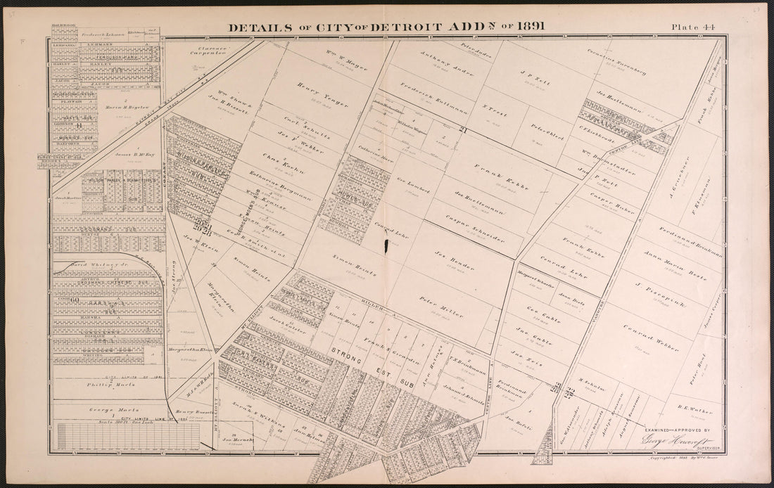 Details of City of Detroit from Detailed Official Atlas of Wayne County, Michigan : Containing General Maps of Wayne County and City of Detroit, General Township Maps ... : Also Detail Plats of All Recorded Subdivisions and Additions … 1893 by Relic Map Company