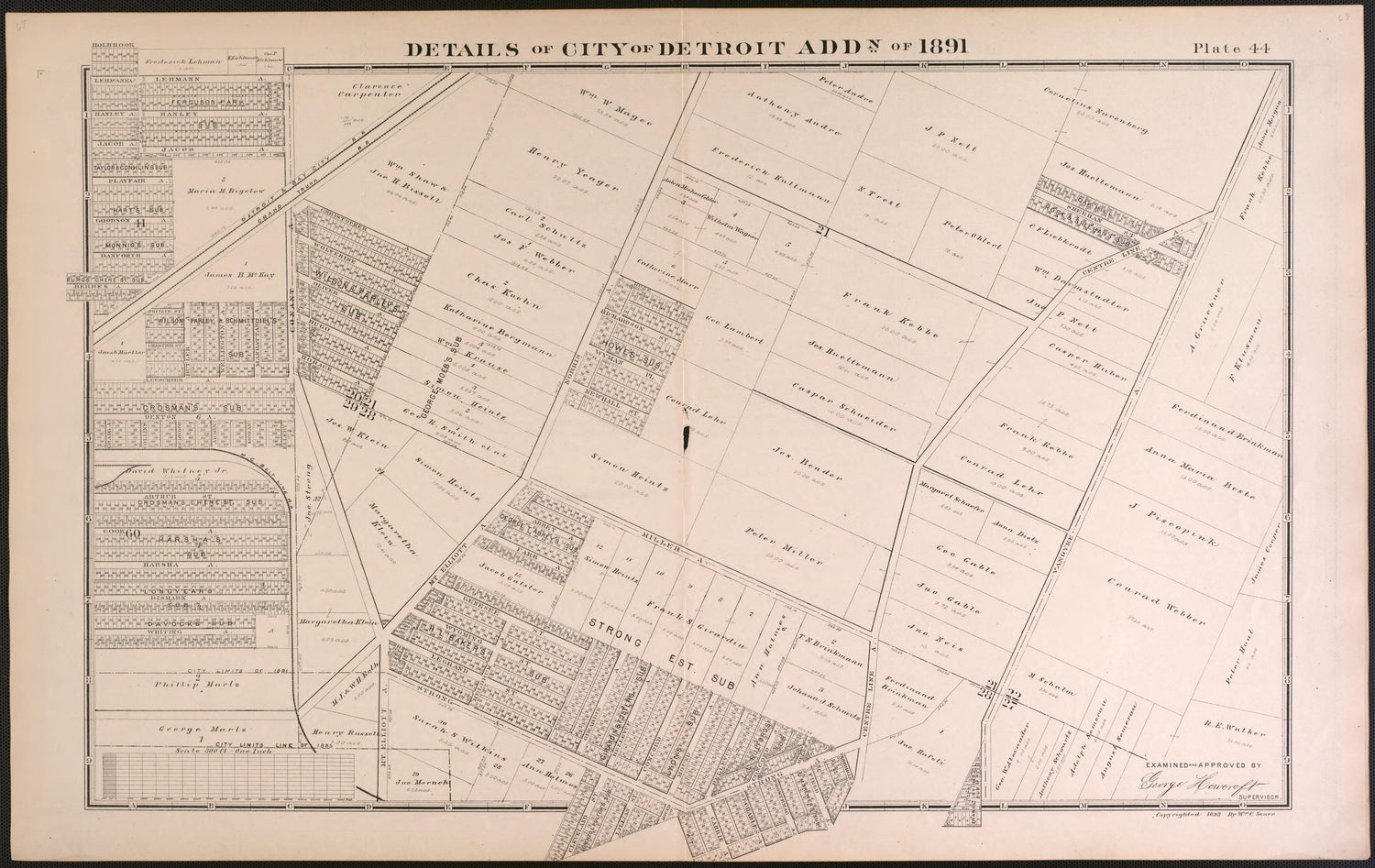 Details of City of Detroit from Detailed Official Atlas of Wayne County, Michigan : Containing General Maps of Wayne County and City of Detroit, General Township Maps ... : Also Detail Plats of All Recorded Subdivisions and Additions … 1893 by Relic Map Company