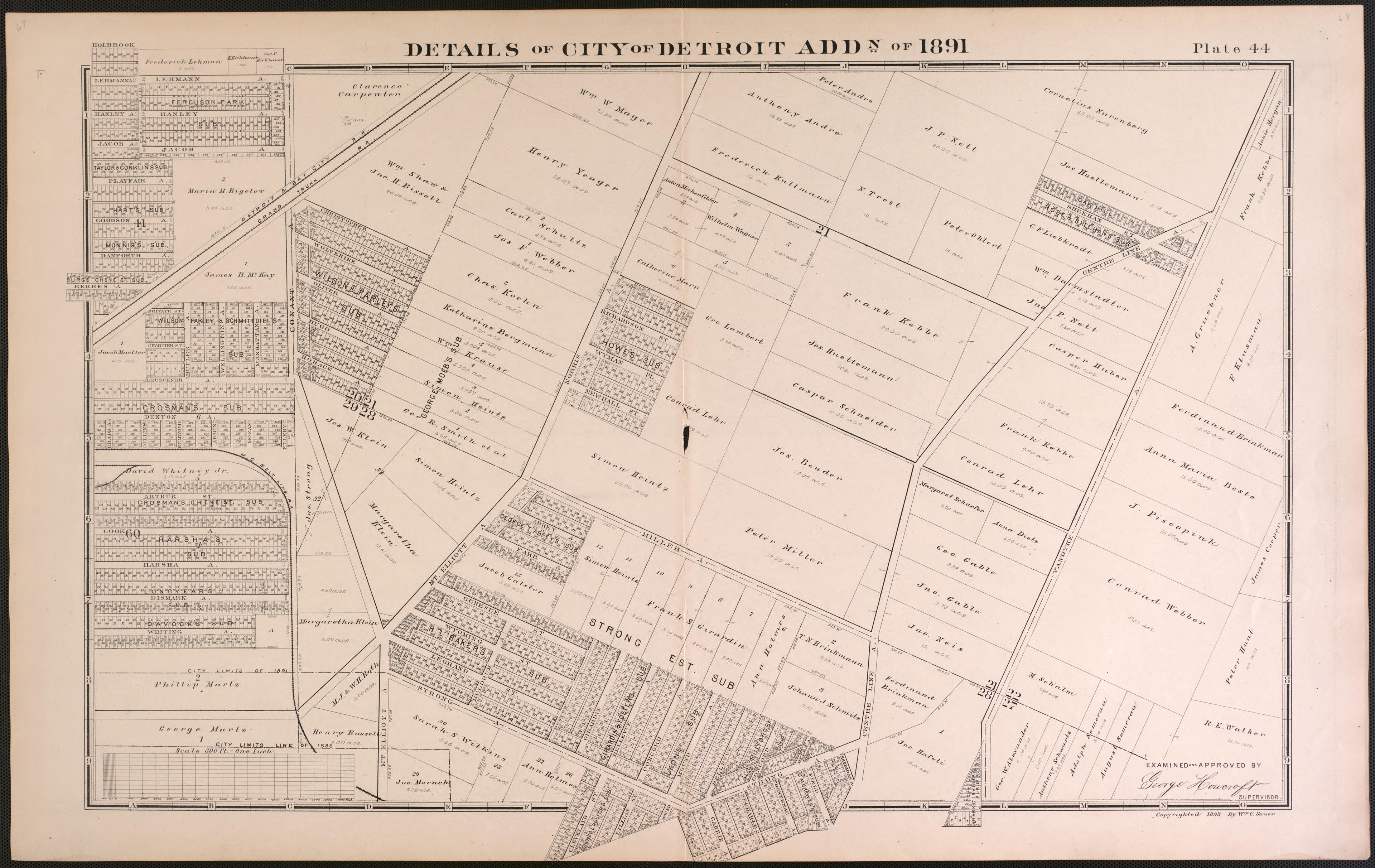 Details of City of Detroit from Detailed Official Atlas of Wayne County, Michigan : Containing General Maps of Wayne County and City of Detroit, General Township Maps ... : Also Detail Plats of All Recorded Subdivisions and Additions … 1893 by Relic Map Company