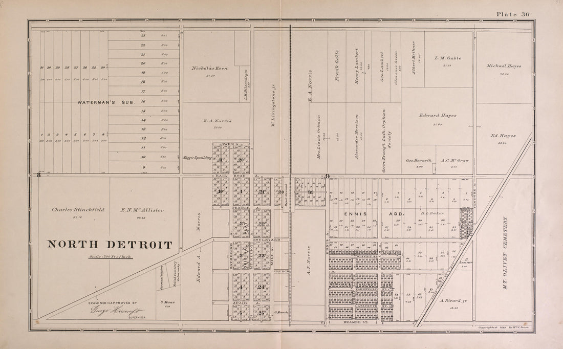 North Detroit from Detailed Official Atlas of Wayne County, Michigan : Containing General Maps of Wayne County and City of Detroit, General Township Maps ... : Also Detail Plats of All Recorded Subdivisions and Additions … 1893 by Relic Map Company