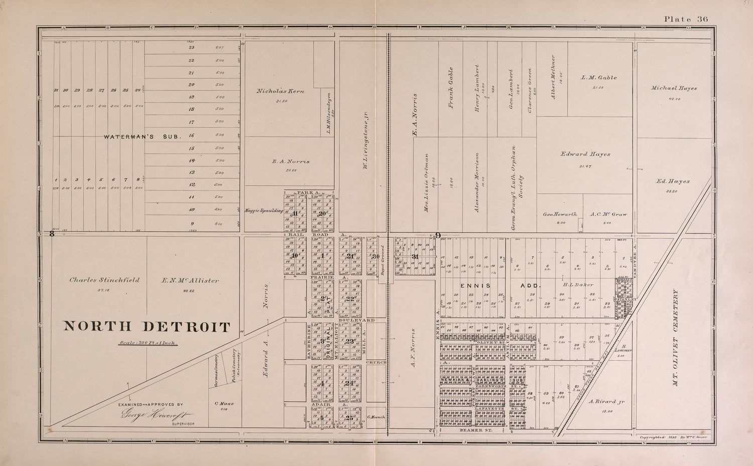North Detroit from Detailed Official Atlas of Wayne County, Michigan : Containing General Maps of Wayne County and City of Detroit, General Township Maps ... : Also Detail Plats of All Recorded Subdivisions and Additions … 1893 by Relic Map Company