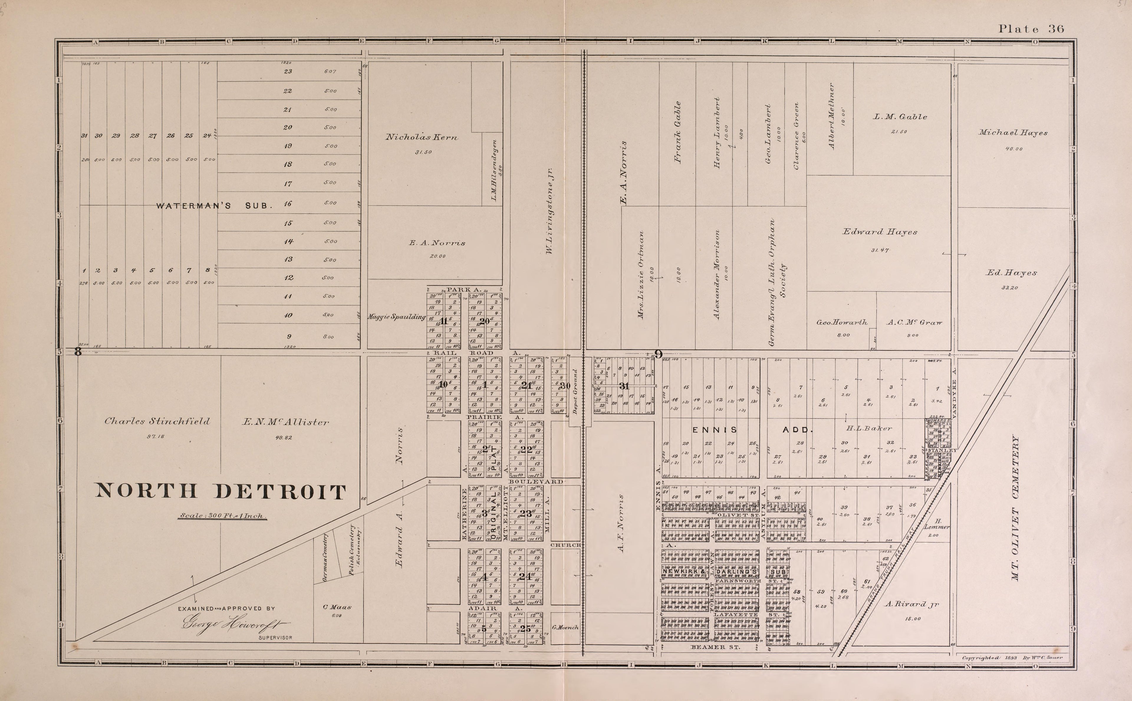 North Detroit from Detailed Official Atlas of Wayne County, Michigan : Containing General Maps of Wayne County and City of Detroit, General Township Maps ... : Also Detail Plats of All Recorded Subdivisions and Additions … 1893 by Relic Map Company