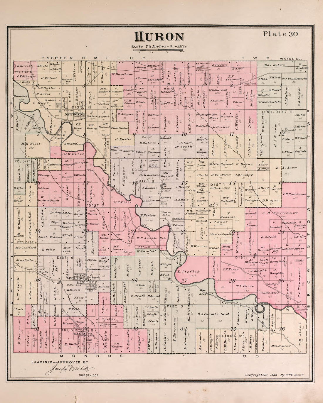 Huron Township from Detailed Official Atlas of Wayne County, Michigan : Containing General Maps of Wayne County and City of Detroit, General Township Maps ... : Also Detail Plats of All Recorded Subdivisions and Additions … 1893 by Relic Map Company