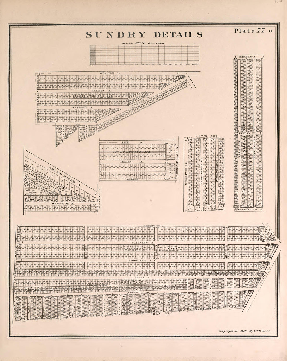 Sundry Details from Detailed Official Atlas of Wayne County, Michigan : Containing General Maps of Wayne County and City of Detroit, General Township Maps ... : Also Detail Plats of All Recorded Subdivisions and Additions … 1893 by Relic Map Company