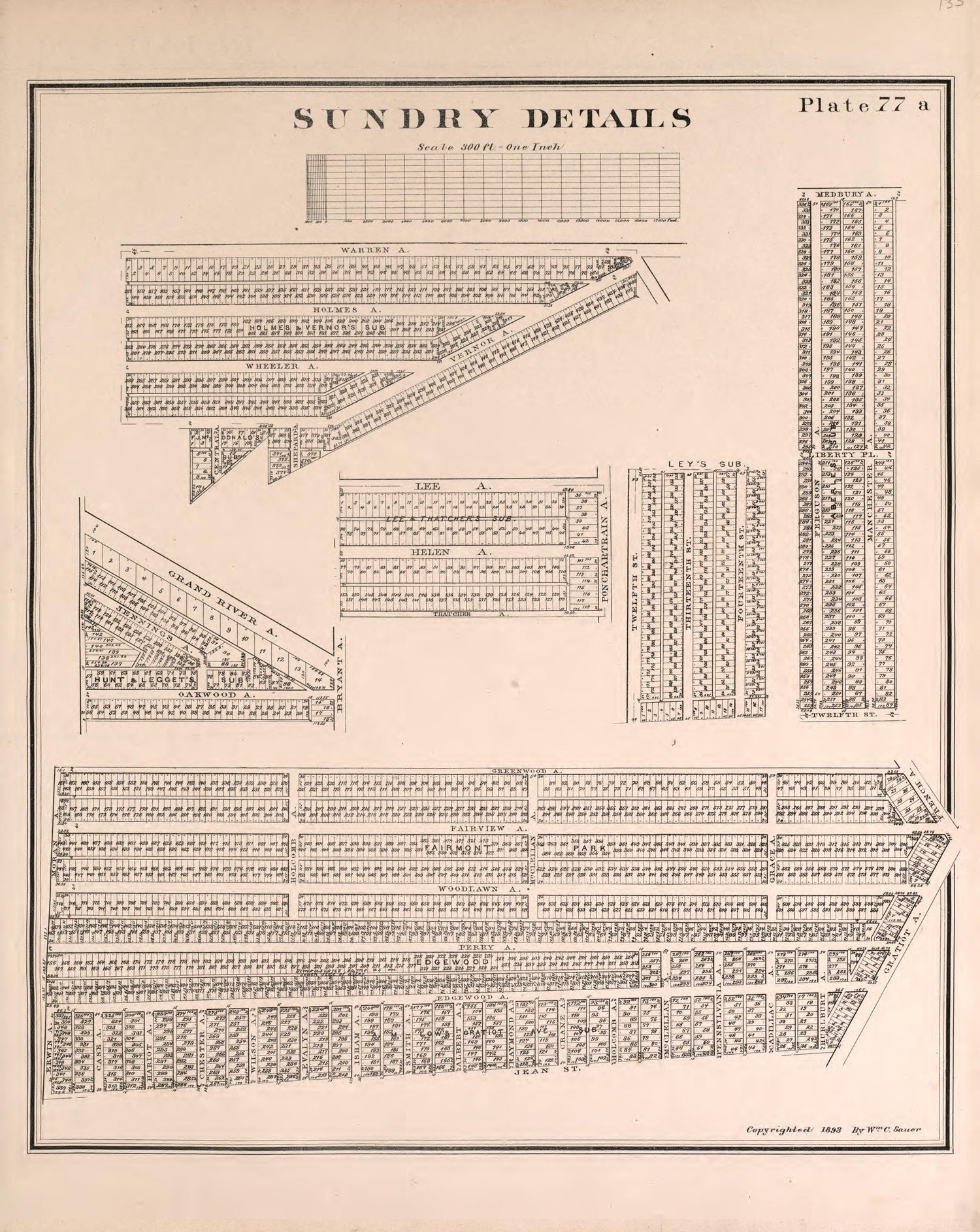 Sundry Details from Detailed Official Atlas of Wayne County, Michigan : Containing General Maps of Wayne County and City of Detroit, General Township Maps ... : Also Detail Plats of All Recorded Subdivisions and Additions … 1893 by Relic Map Company