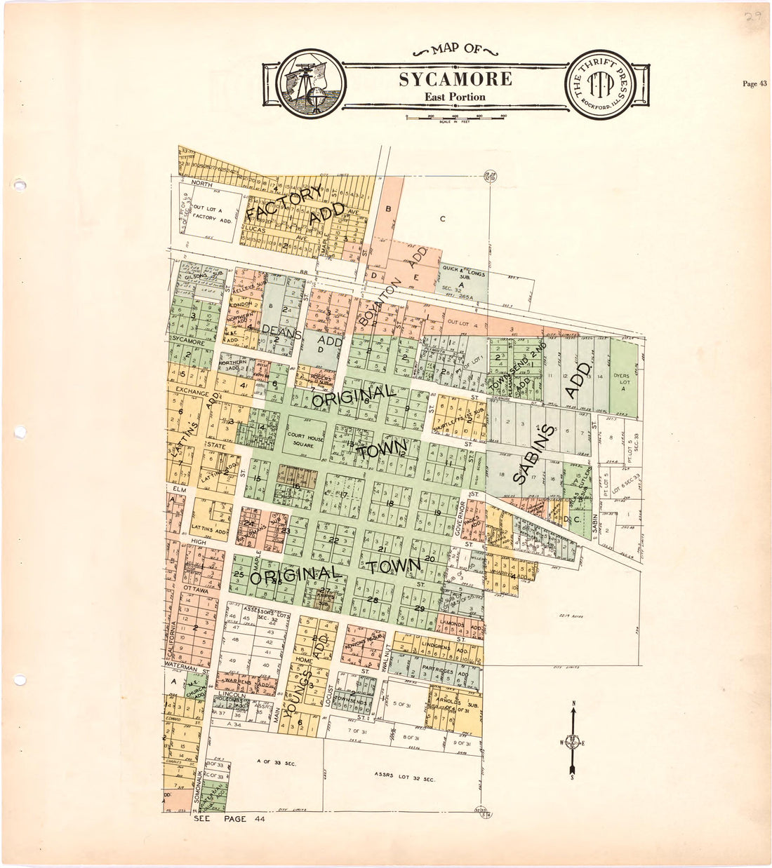 Map of Sycamore East Portion from Atlas and Plat Book of De Kalb County, Illinois : Compiled from Surveys and the Public Records of De Kalb County, Illinois 1929 by Relic Map Company