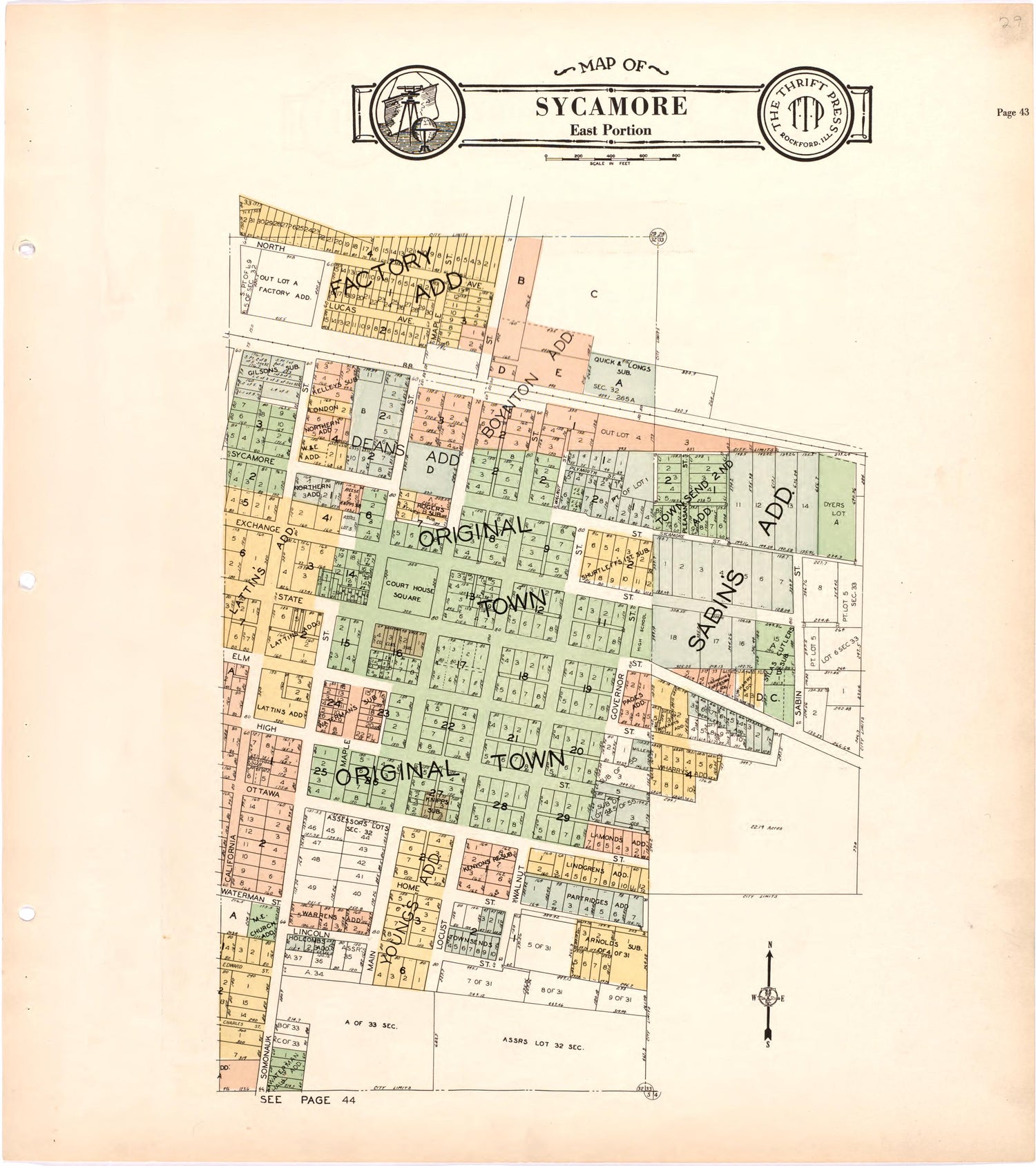 Map of Sycamore East Portion from Atlas and Plat Book of De Kalb County, Illinois : Compiled from Surveys and the Public Records of De Kalb County, Illinois 1929 by Relic Map Company