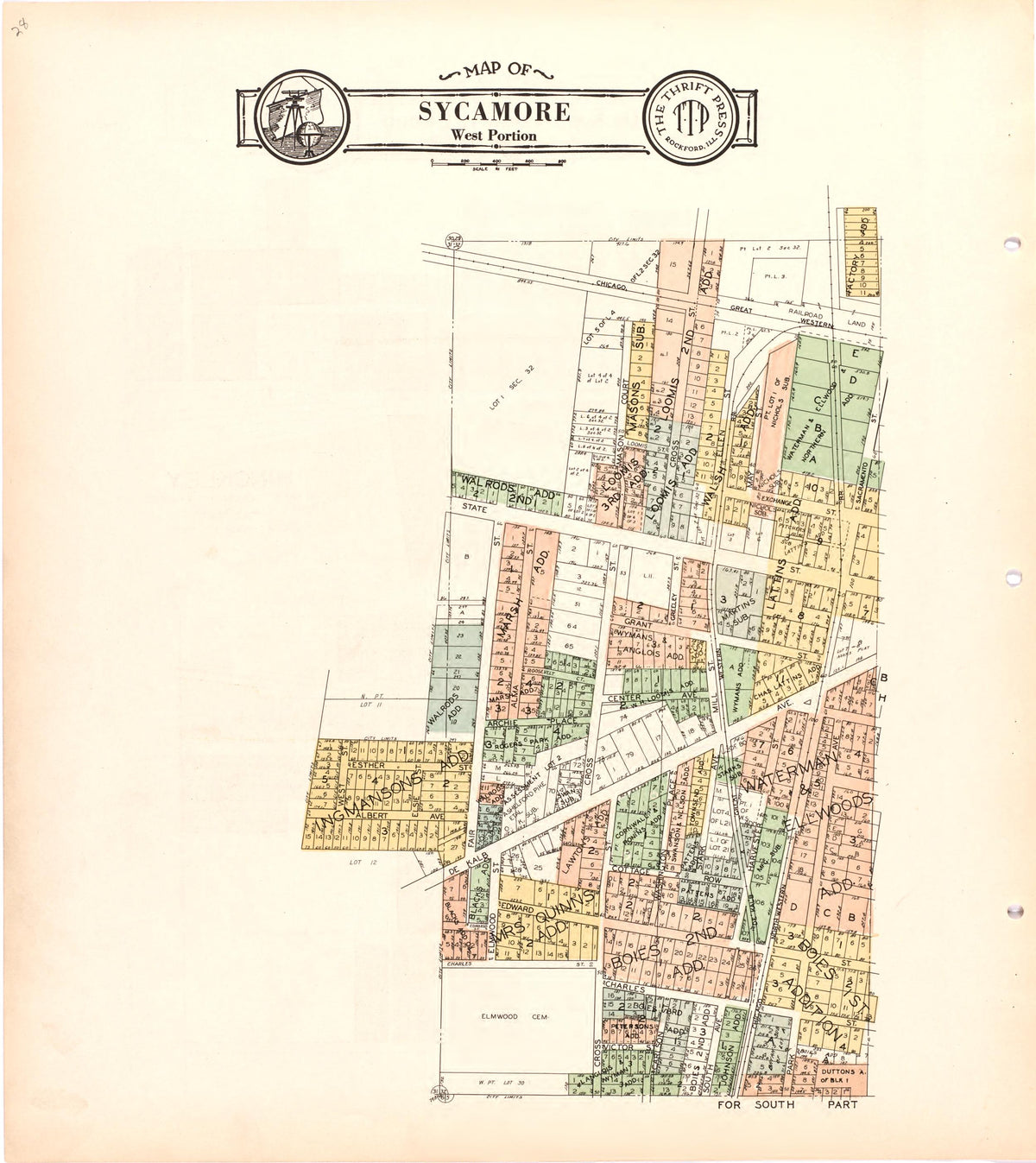 Map of Sycamore West Portion from Atlas and Plat Book of De Kalb County, Illinois : Compiled from Surveys and the Public Records of De Kalb County, Illinois 1929 by Relic Map Company