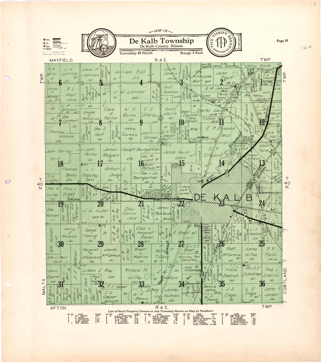 Map of De Kalb Township De Kalb County, Illinois from Atlas and Plat Book of De Kalb County, Illinois : Compiled from Surveys and the Public Records of De Kalb County, Illinois 1929 by Relic Map Company