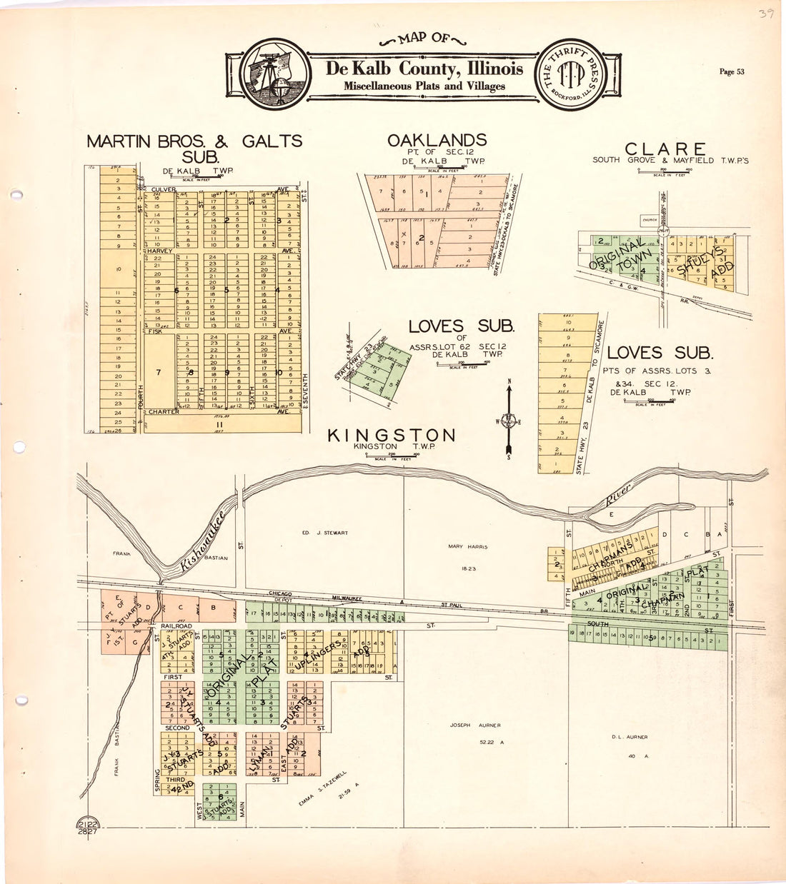 Map of De Kalb County, Illinois Miscellaneous Plats and Villages from Atlas and Plat Book of De Kalb County, Illinois : Compiled from Surveys and the Public Records of De Kalb County, Illinois 1929 by Relic Map Company