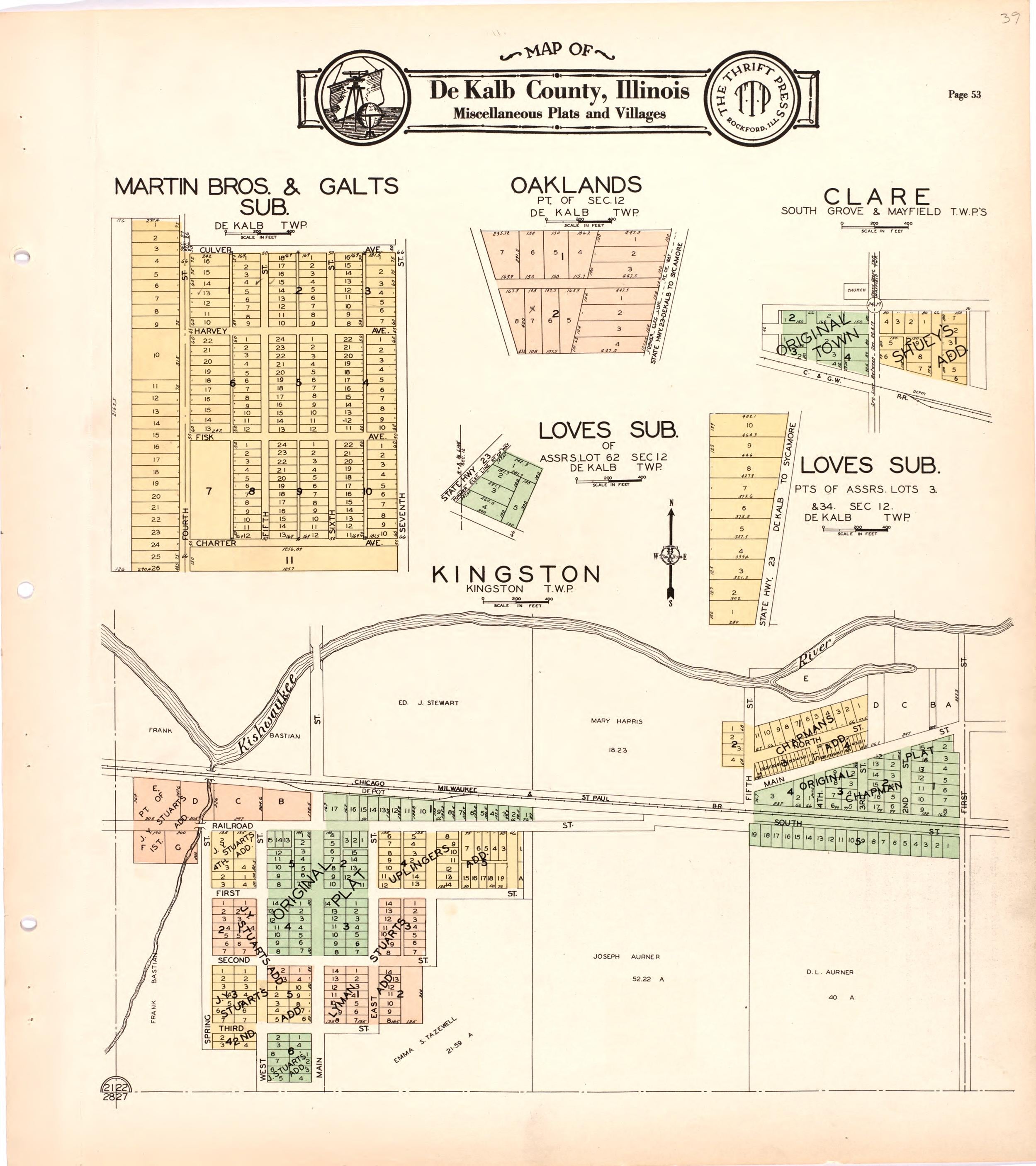 Map of De Kalb County, Illinois Miscellaneous Plats and Villages from Atlas and Plat Book of De Kalb County, Illinois : Compiled from Surveys and the Public Records of De Kalb County, Illinois 1929 by Relic Map Company