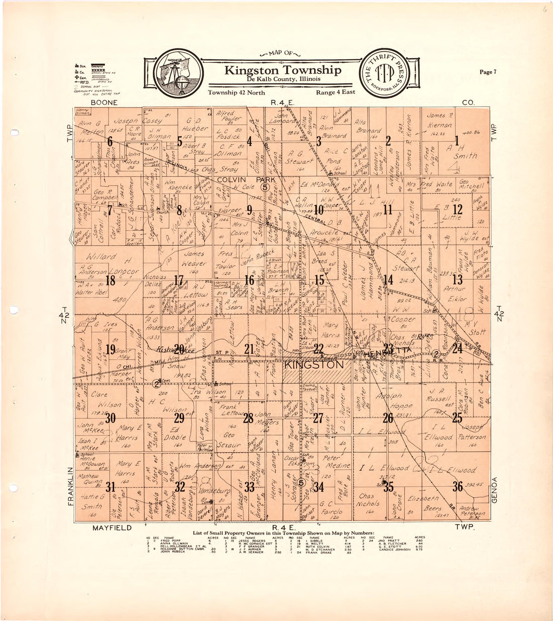 Map of Kingston Township De Kalb County, Illinois from Atlas and Plat Book of De Kalb County, Illinois : Compiled from Surveys and the Public Records of De Kalb County, Illinois 1929 by Relic Map Company