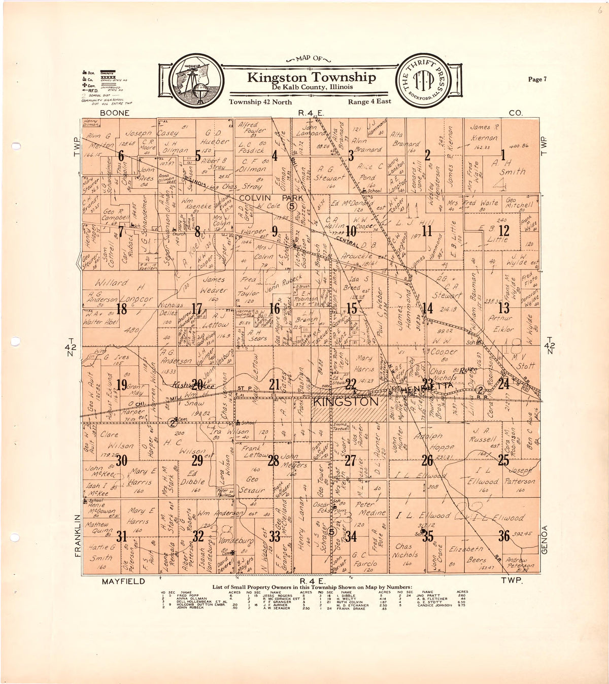 Map of Kingston Township De Kalb County, Illinois from Atlas and Plat Book of De Kalb County, Illinois : Compiled from Surveys and the Public Records of De Kalb County, Illinois 1929 by Relic Map Company