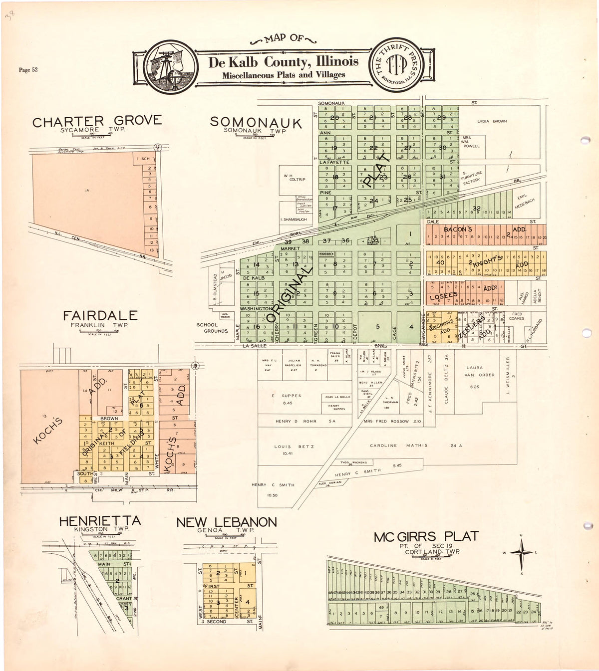 Map of De Kalb County, Illinois Miscellaneous Plats and Villages from Atlas and Plat Book of De Kalb County, Illinois : Compiled from Surveys and the Public Records of De Kalb County, Illinois 1929 by Relic Map Company