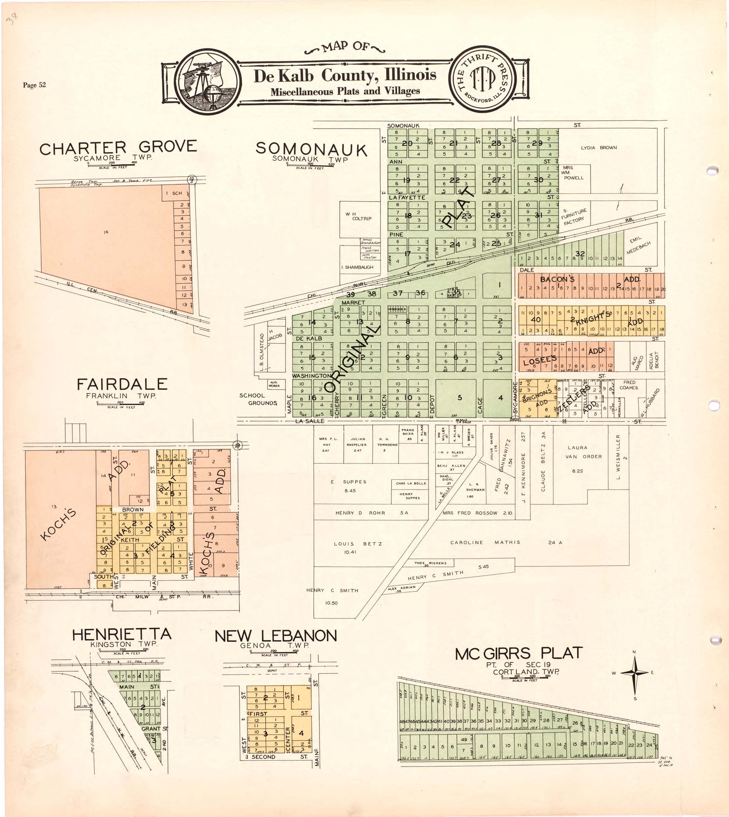 Map of De Kalb County, Illinois Miscellaneous Plats and Villages from Atlas and Plat Book of De Kalb County, Illinois : Compiled from Surveys and the Public Records of De Kalb County, Illinois 1929 by Relic Map Company