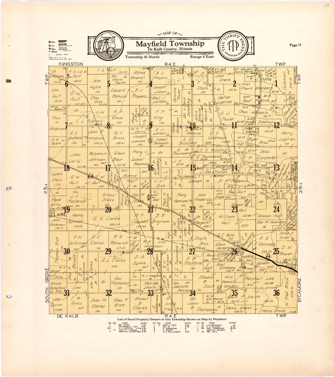 Map of Mayfield Township De Kalb County, Illinois from Atlas and Plat Book of De Kalb County, Illinois : Compiled from Surveys and the Public Records of De Kalb County, Illinois 1929 by Relic Map Company