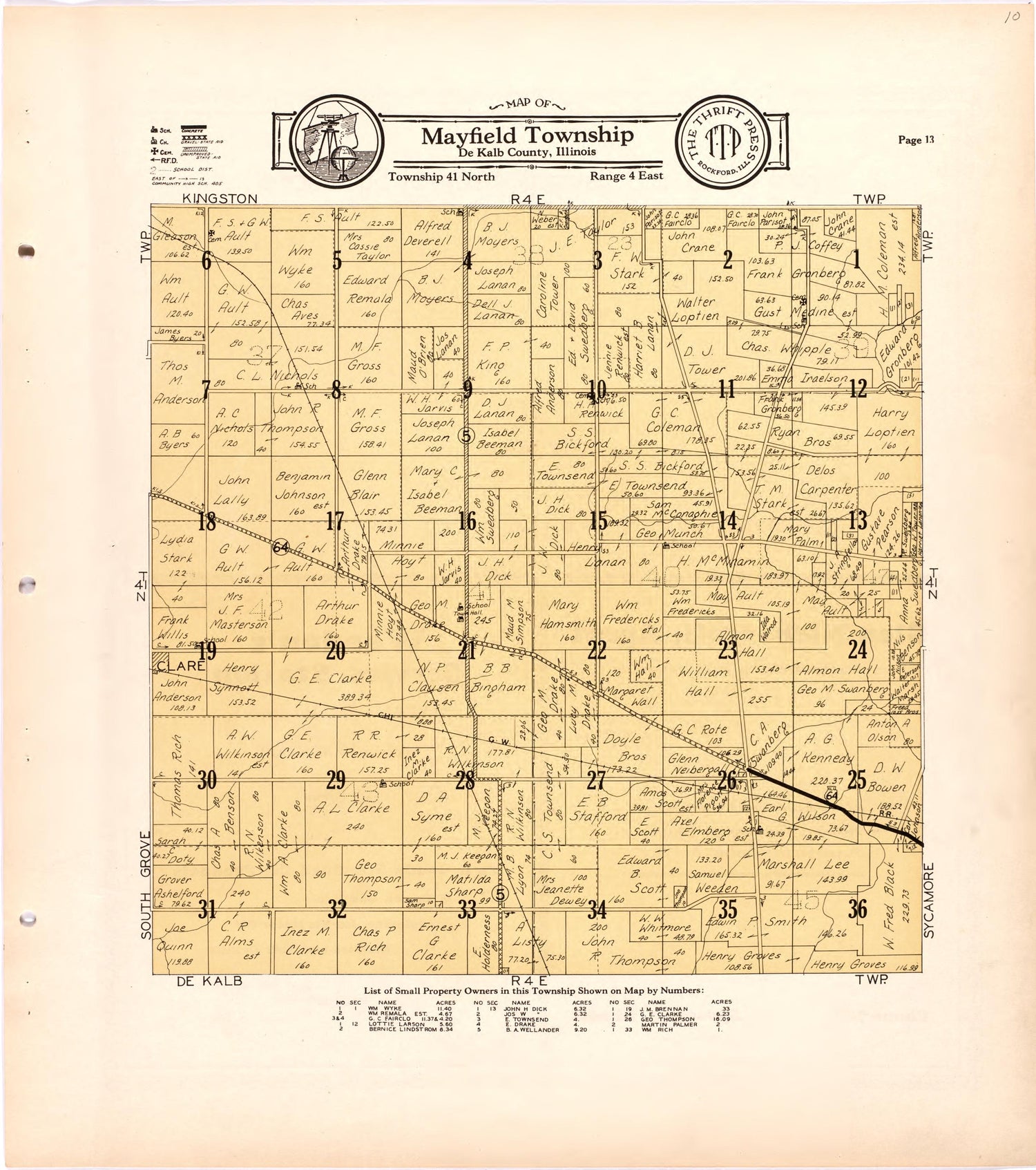 Map of Mayfield Township De Kalb County, Illinois from Atlas and Plat Book of De Kalb County, Illinois : Compiled from Surveys and the Public Records of De Kalb County, Illinois 1929 by Relic Map Company
