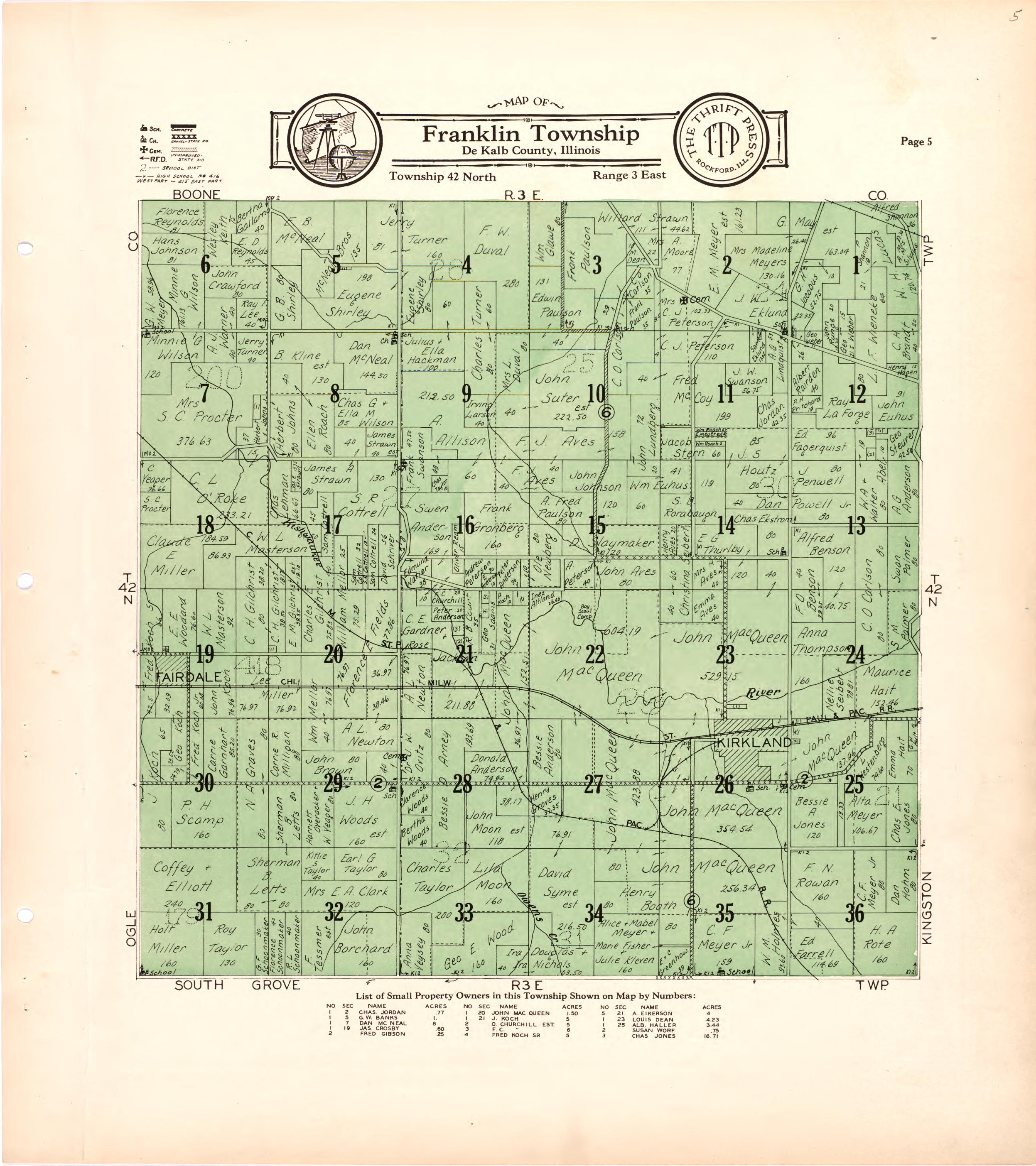 Map of Franklin Township De Kalb County, Illinois from Atlas and Plat Book of De Kalb County, Illinois : Compiled from Surveys and the Public Records of De Kalb County, Illinois 1929 by Relic Map Company
