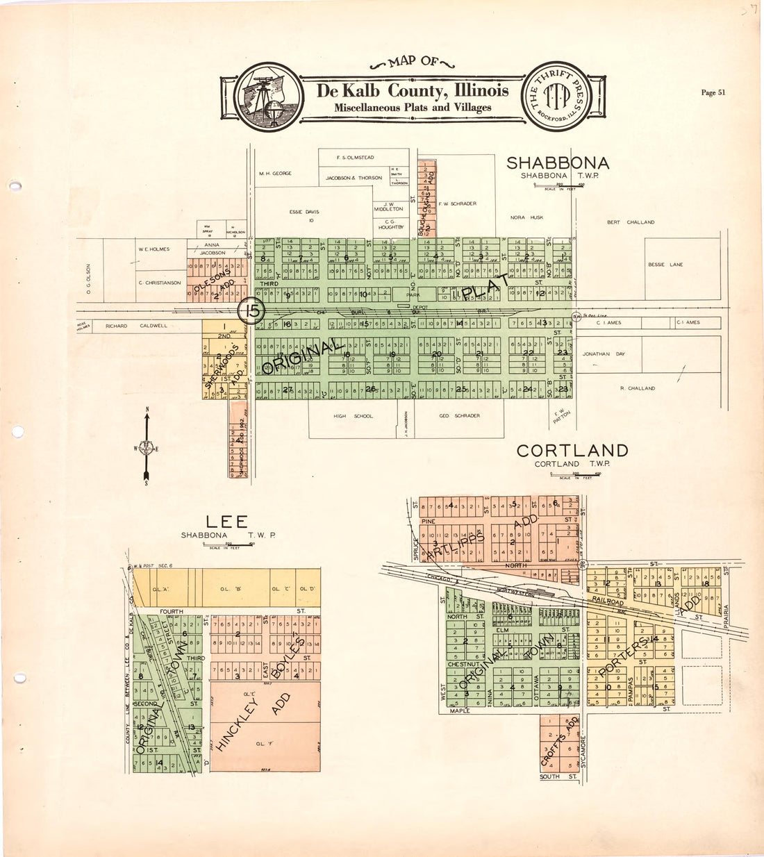 Map of De Kalb County, Illinois Miscellaneous Plats and Villages from Atlas and Plat Book of De Kalb County, Illinois : Compiled from Surveys and the Public Records of De Kalb County, Illinois 1929 by Relic Map Company