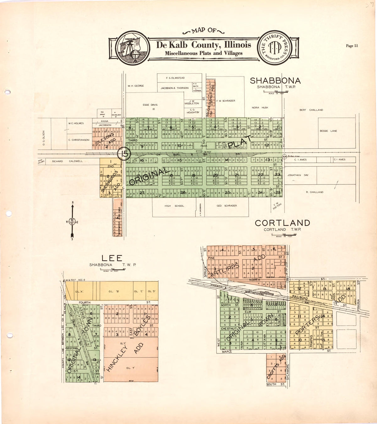 Map of De Kalb County, Illinois Miscellaneous Plats and Villages from Atlas and Plat Book of De Kalb County, Illinois : Compiled from Surveys and the Public Records of De Kalb County, Illinois 1929 by Relic Map Company