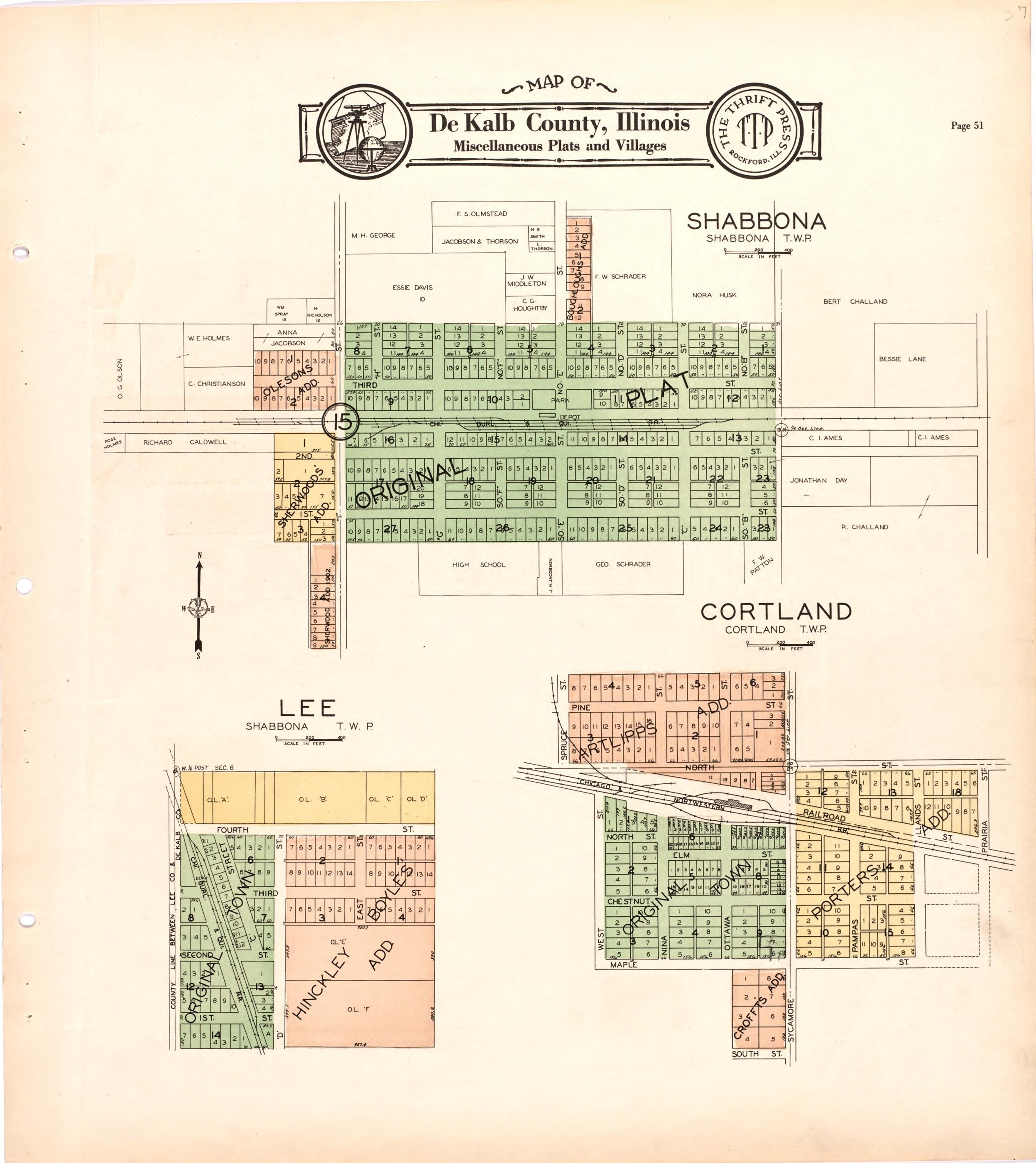 Map of De Kalb County, Illinois Miscellaneous Plats and Villages from Atlas and Plat Book of De Kalb County, Illinois : Compiled from Surveys and the Public Records of De Kalb County, Illinois 1929 by Relic Map Company